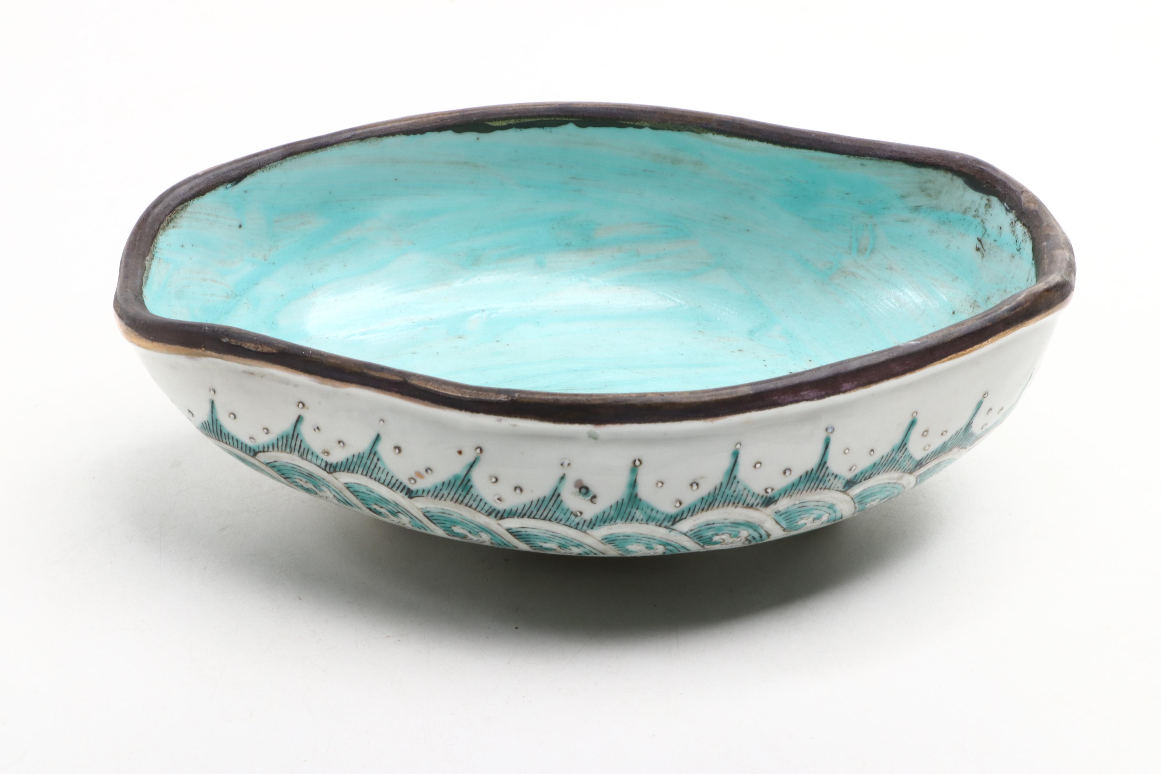 Chinese Porcelain Fish Shaped Covered Dish with Jadeite Ring Handles and Bowl