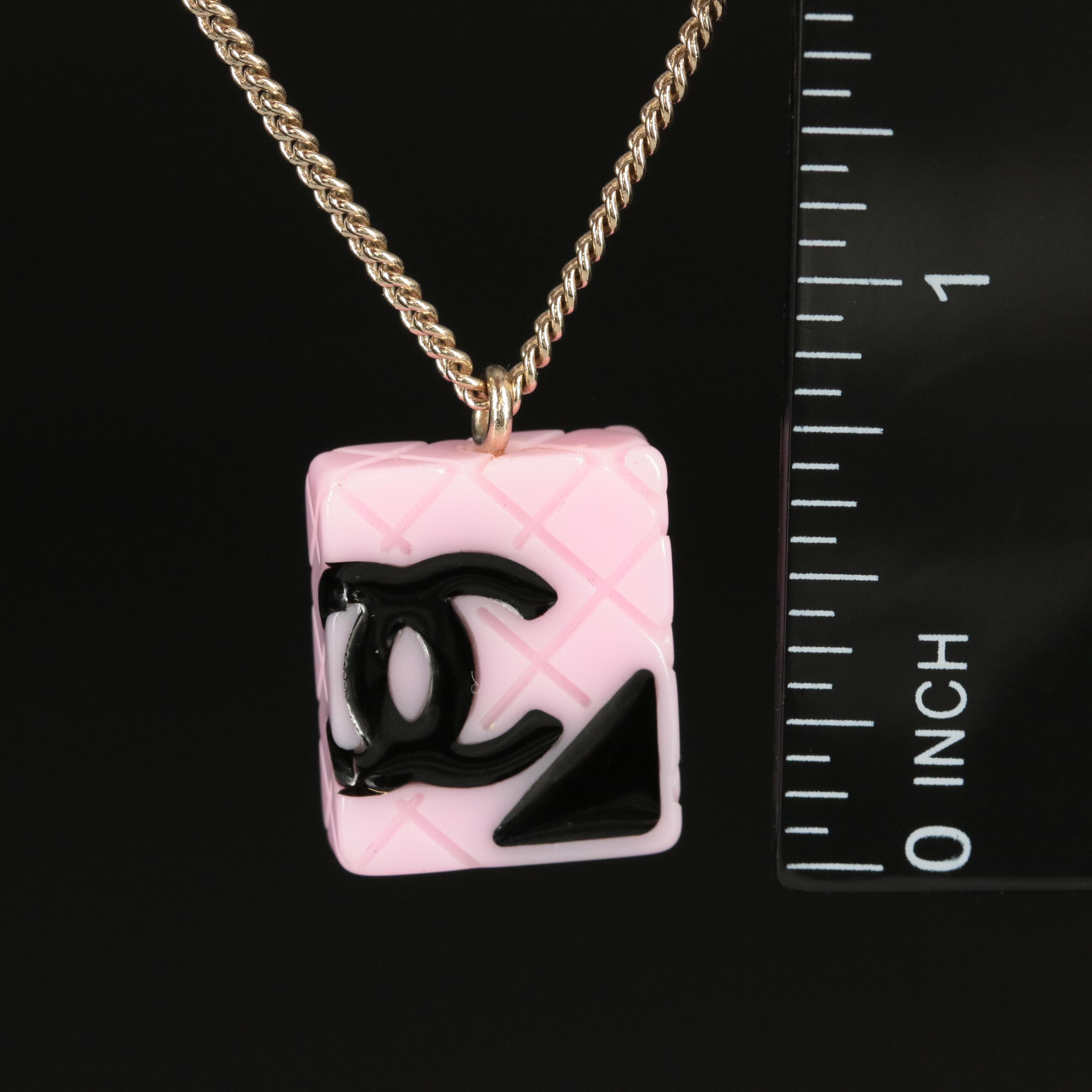 Chanel CC Logo Pink Quilted Tile Charm Necklace 2005