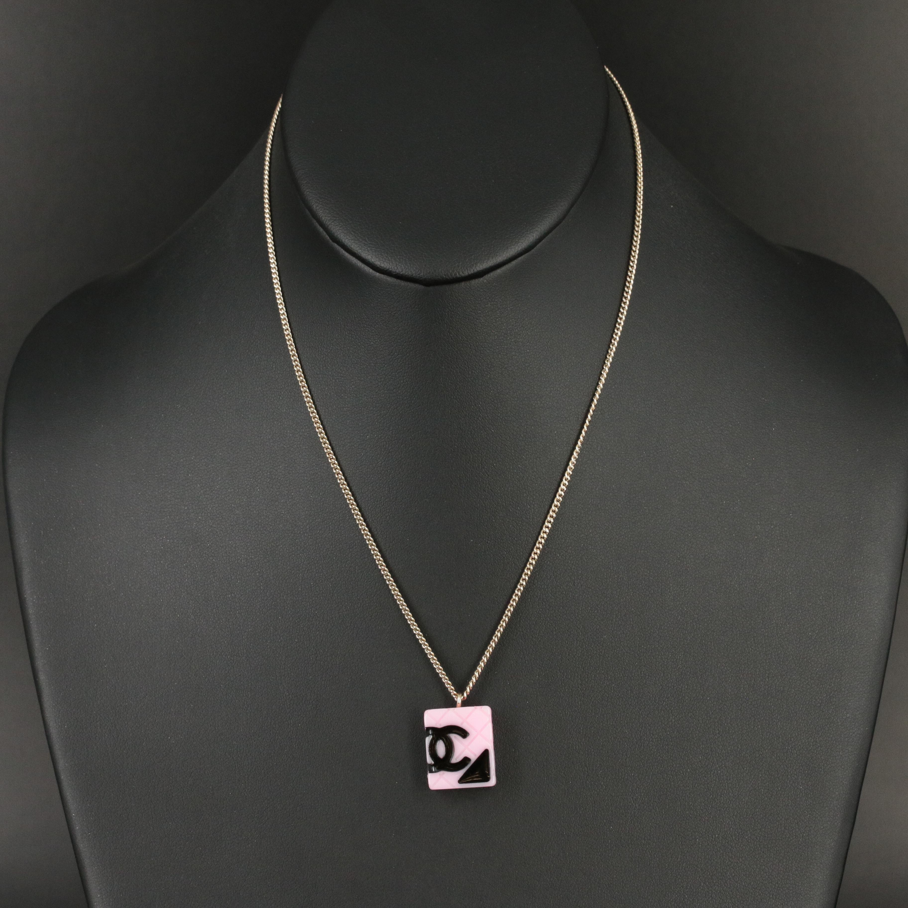 Chanel CC Logo Pink Quilted Tile Charm Necklace 2005