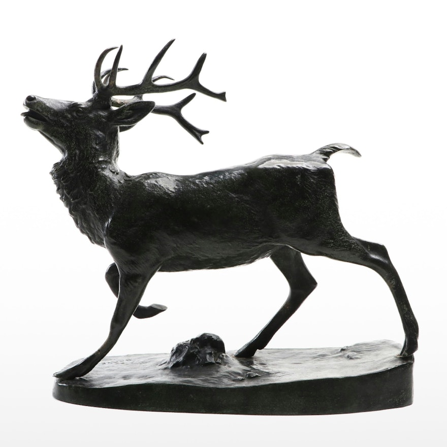 Antoine-Louis Barye Bronze Sculpture "Standing Stag," Mid to Late 19th Century