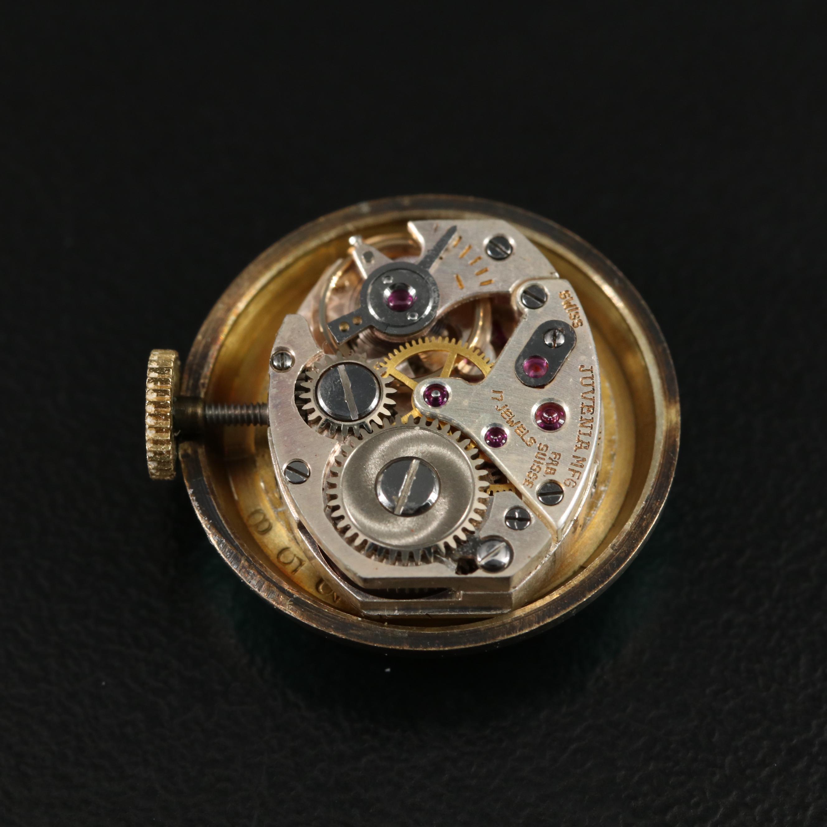 Antique Juvenia Sterling Aqua Green Enamel Pin Watch