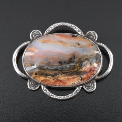 Fred Peshlaki Navajo Diné Landscape Agate Brooch