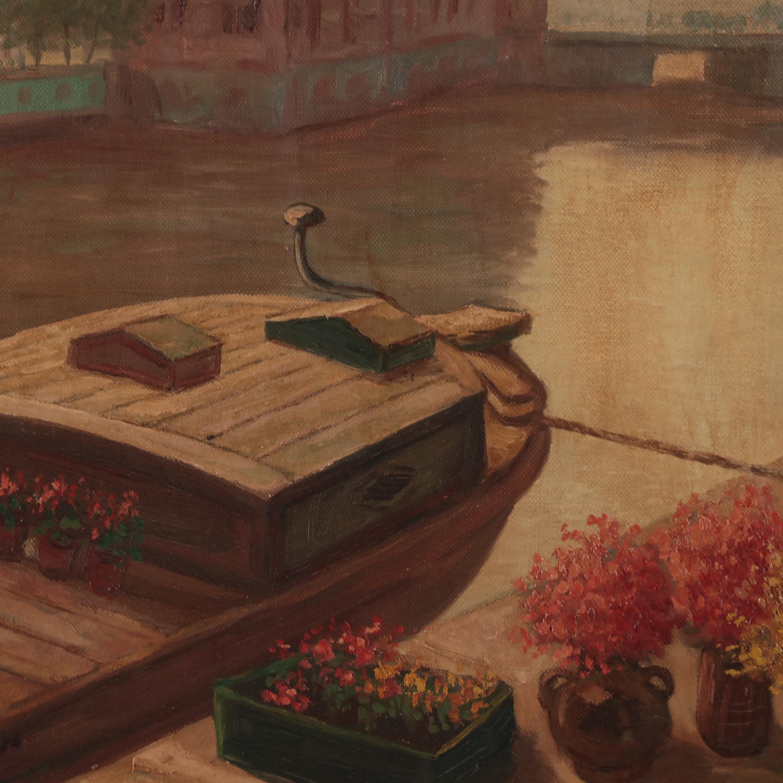 A. Klühspies Amsterdam Flower Market Oil Painting, Early 20th Century