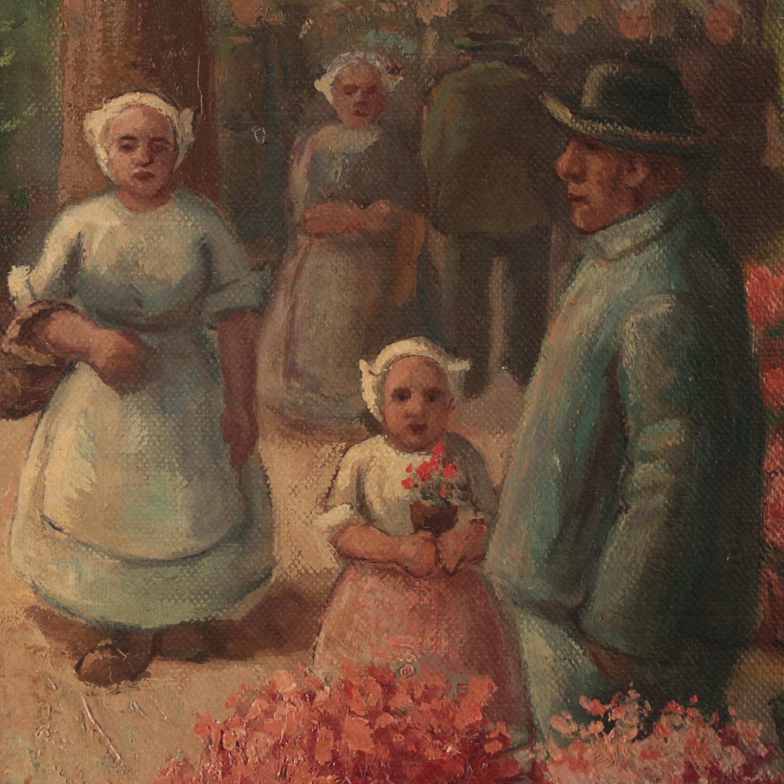 A. Klühspies Amsterdam Flower Market Oil Painting, Early 20th Century