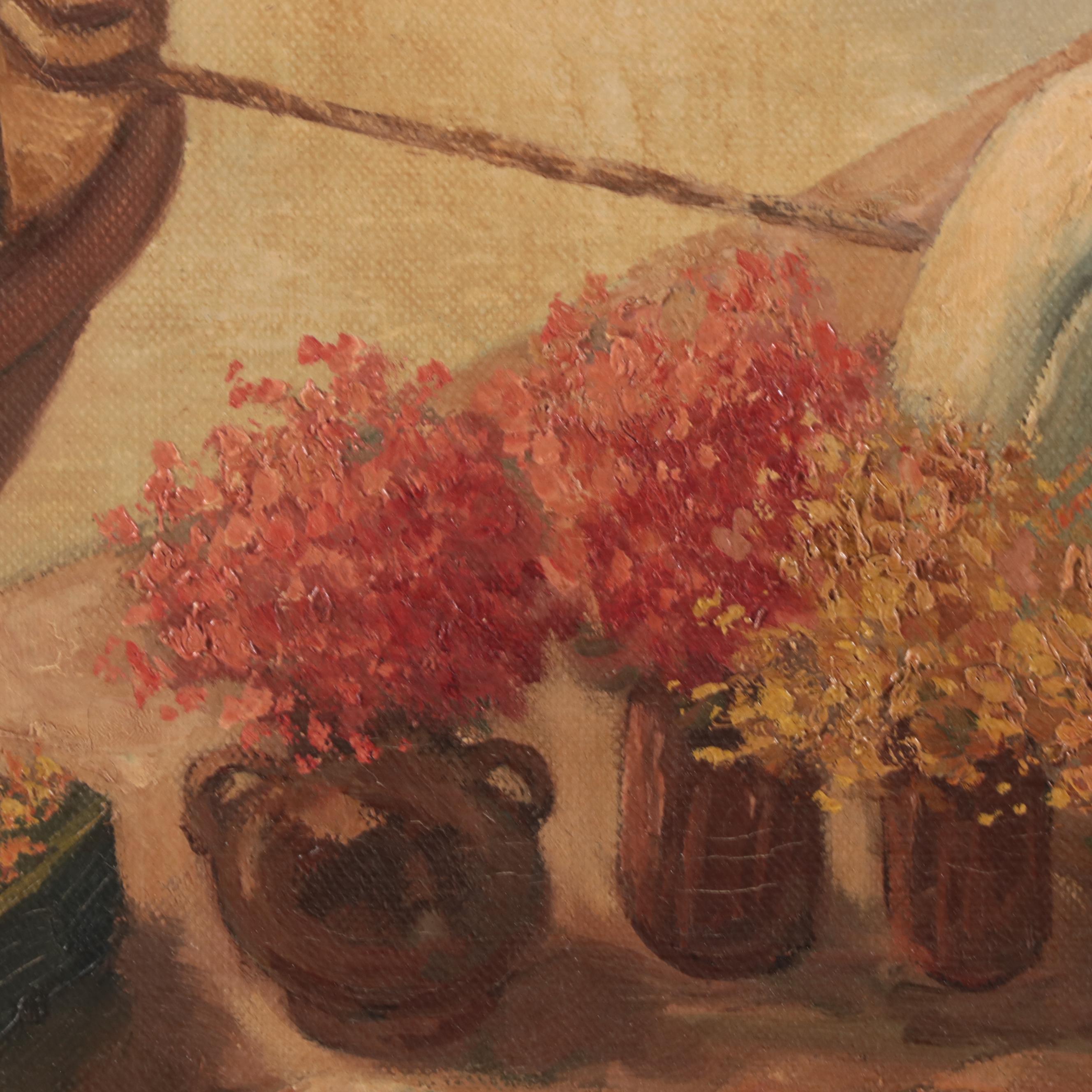 A. Klühspies Amsterdam Flower Market Oil Painting, Early 20th Century