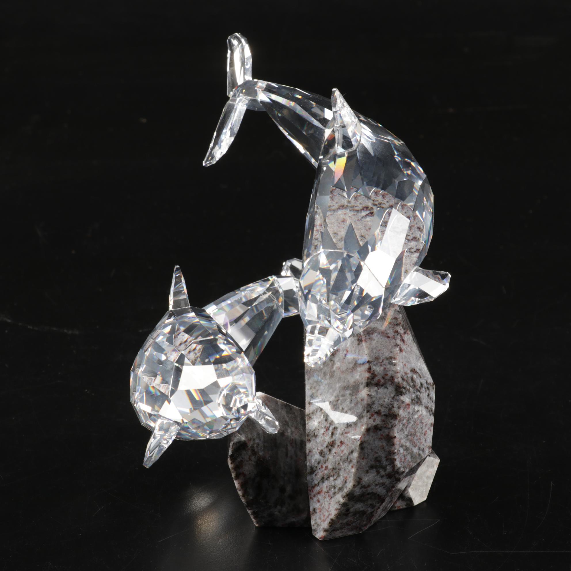 Swarovski Crystal & Blue Granite "Dolphins" Sculpture Signed Heinz Tabertshofer