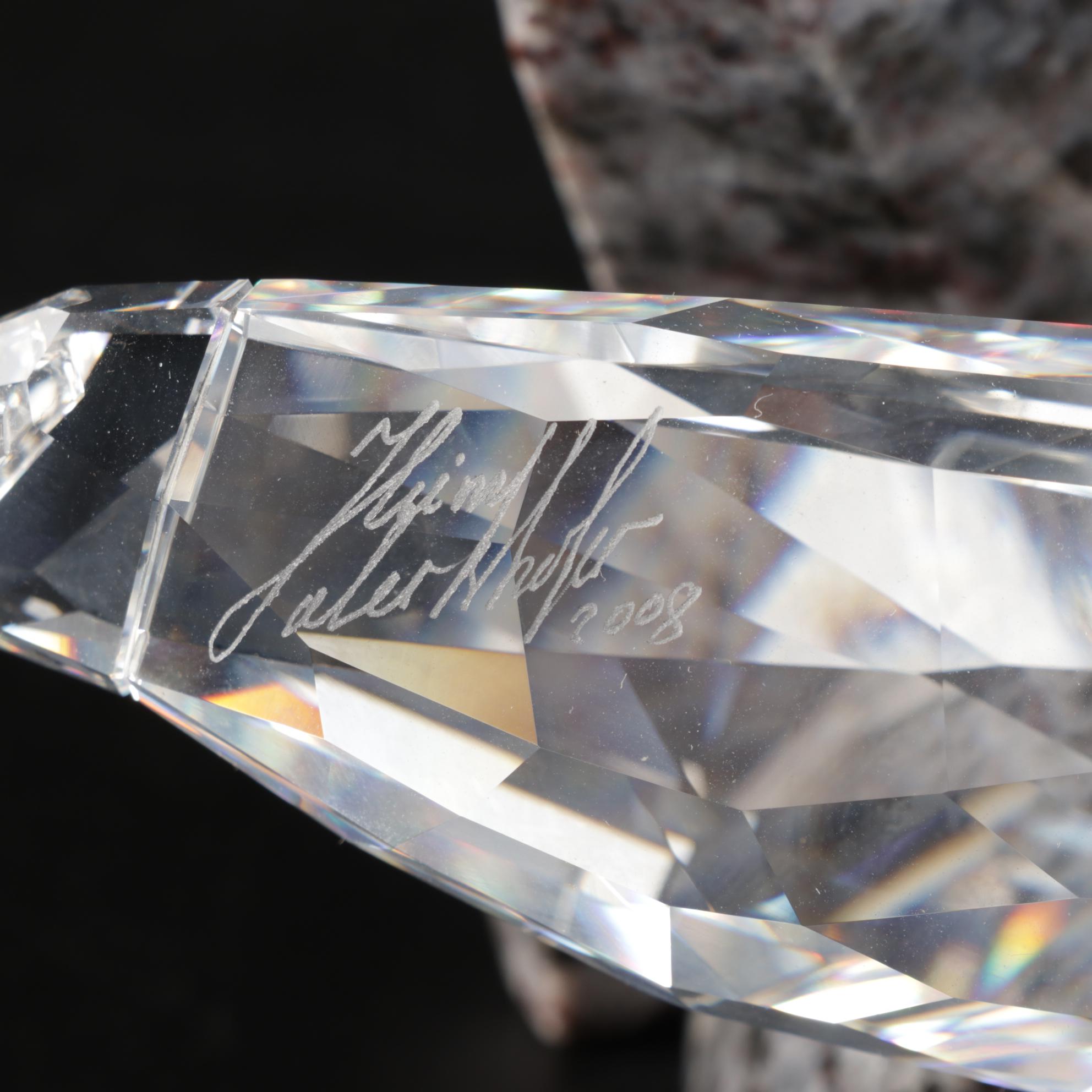 Swarovski Crystal & Blue Granite "Dolphins" Sculpture Signed Heinz Tabertshofer