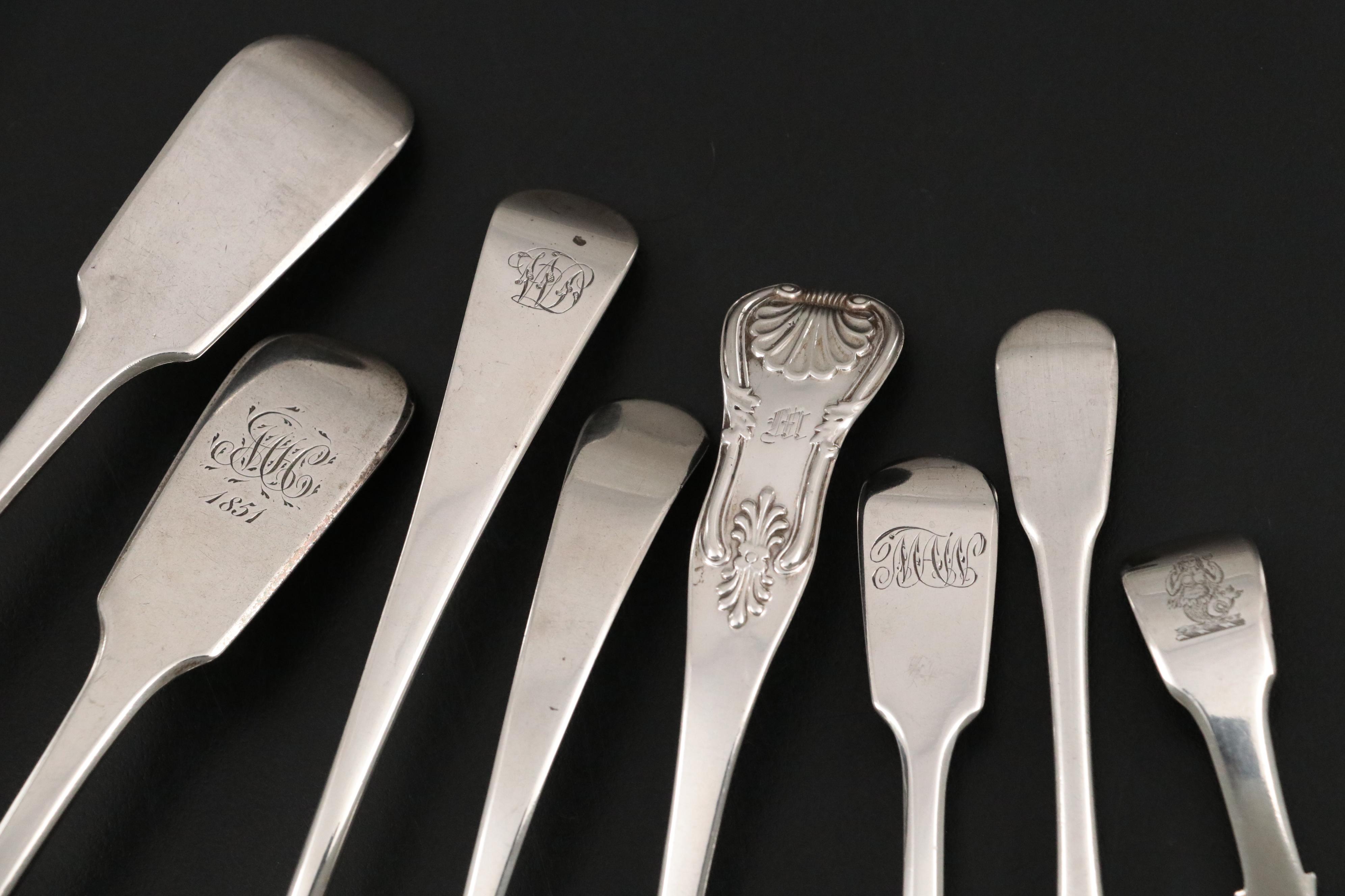 Scottish George Bell Sterling Cream Ladle with English Sterling Serving Utensils