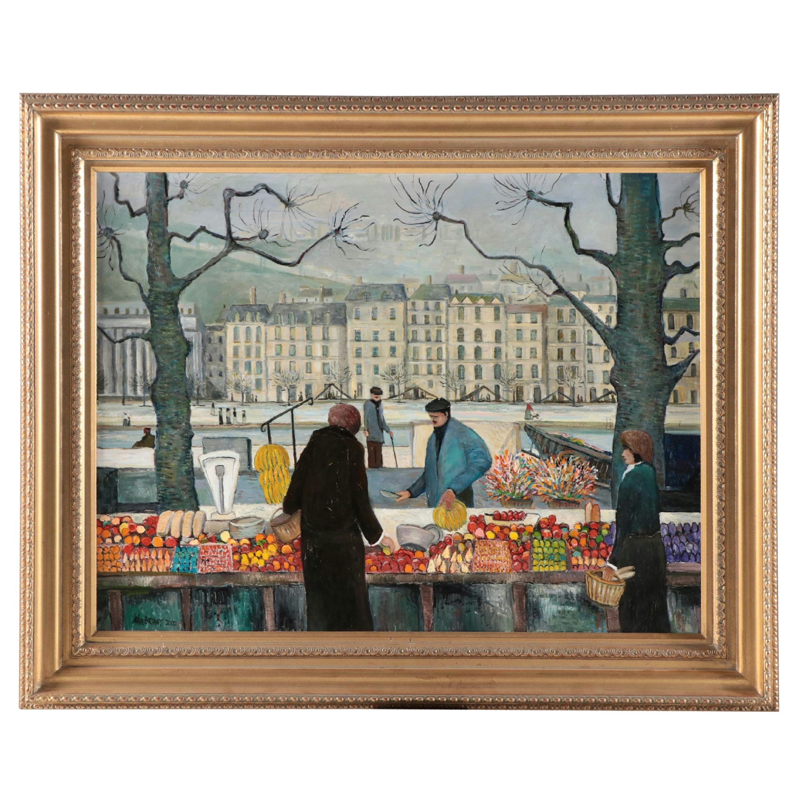 John Bryant Oil Painting "Morning Market," 2000
