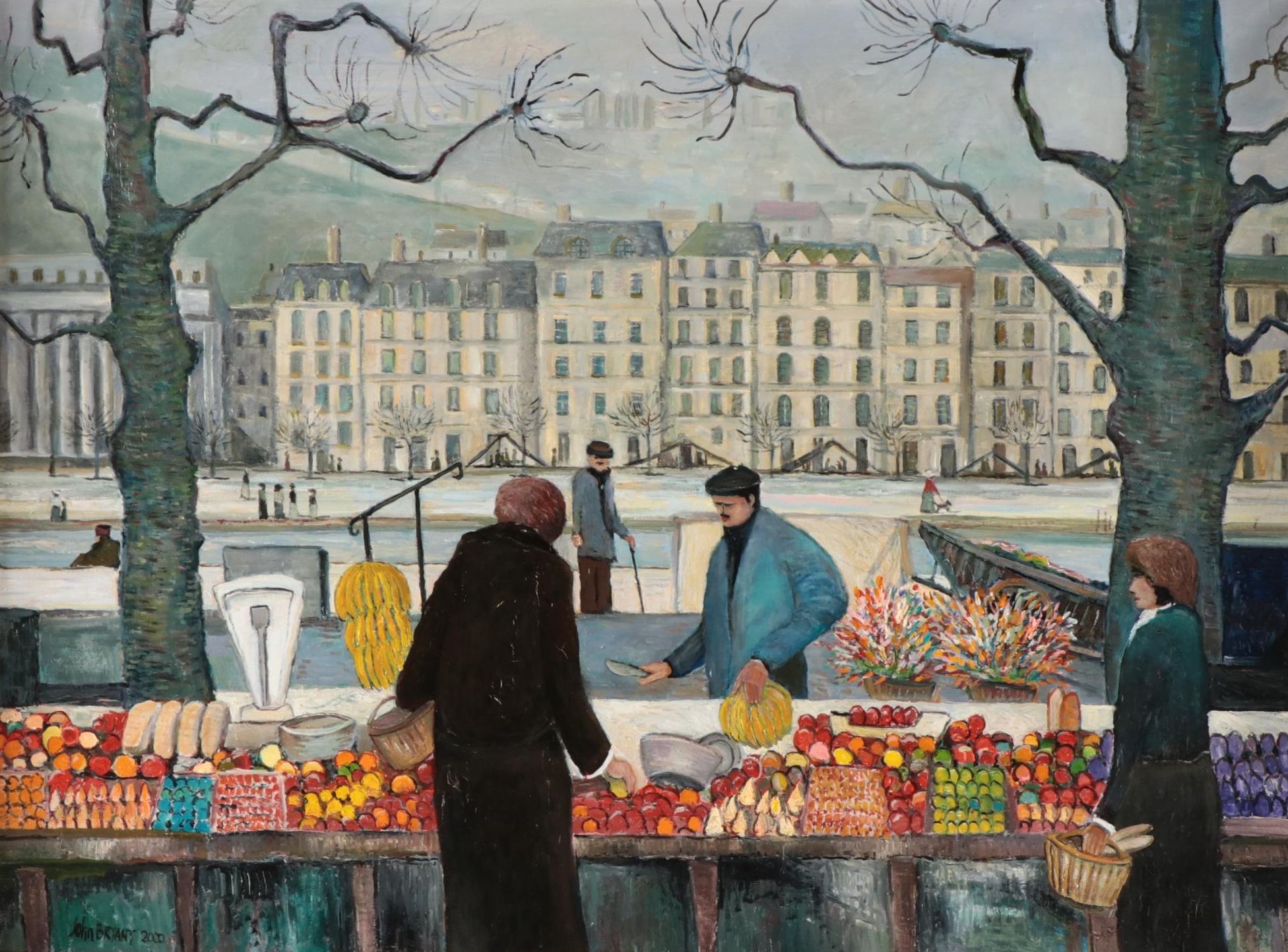 John Bryant Oil Painting "Morning Market," 2000