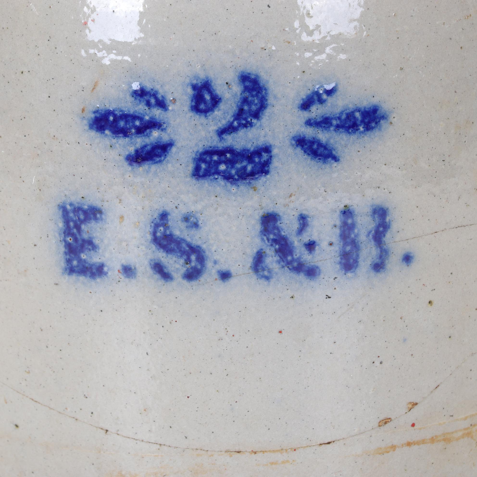 Pennsylvania E.S. & B Two Gallon Stoneware Jug With Blue Embellishment