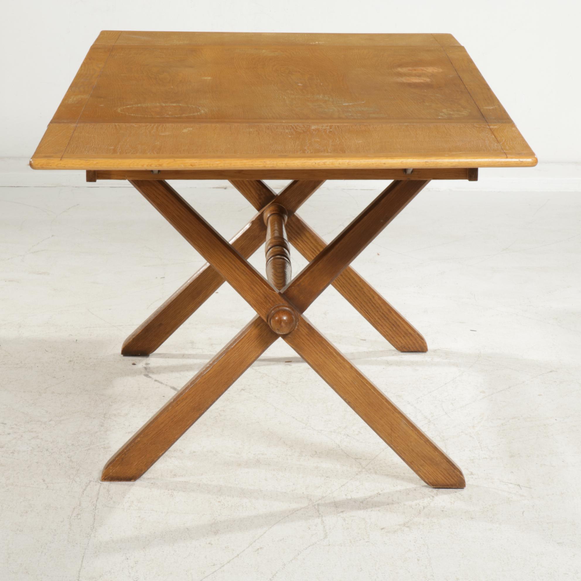 Oak and Mixed Woods Drop-Leaf Trestle Table