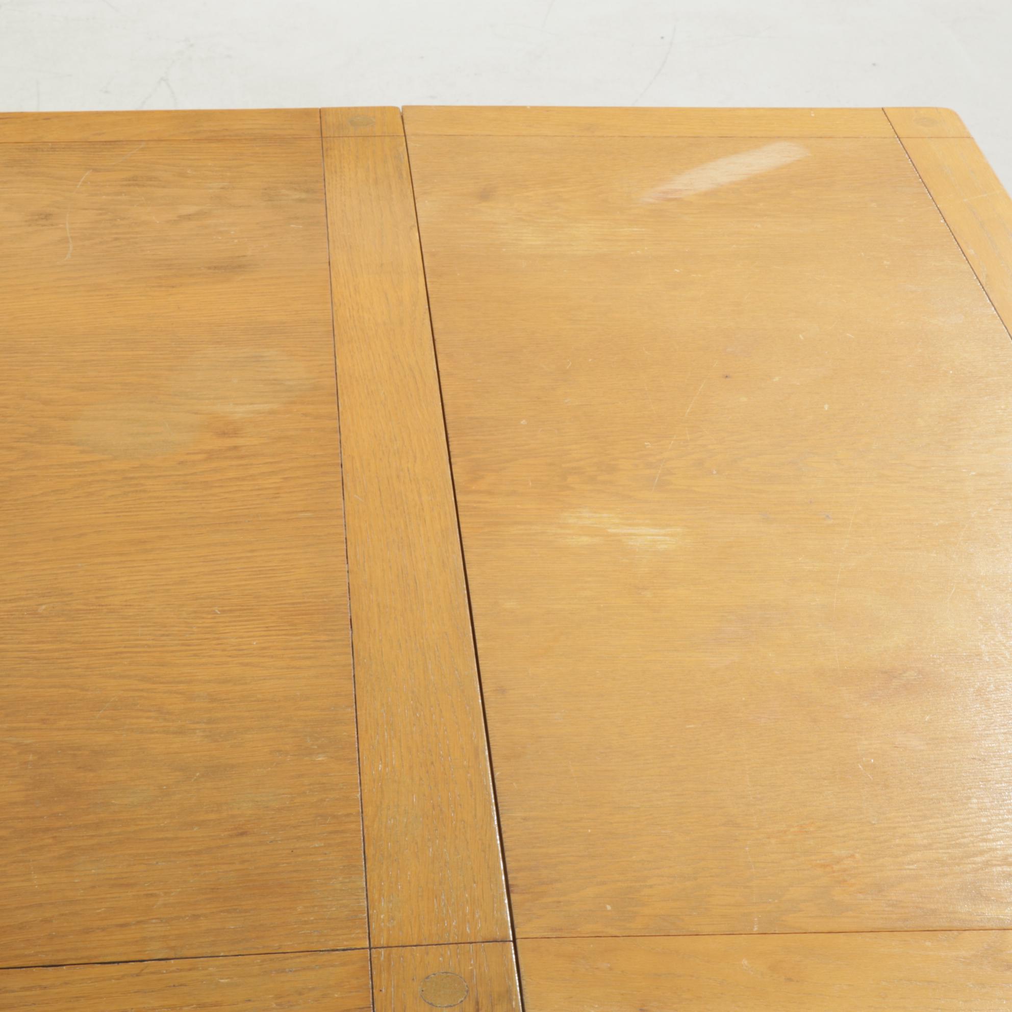 Oak and Mixed Woods Drop-Leaf Trestle Table