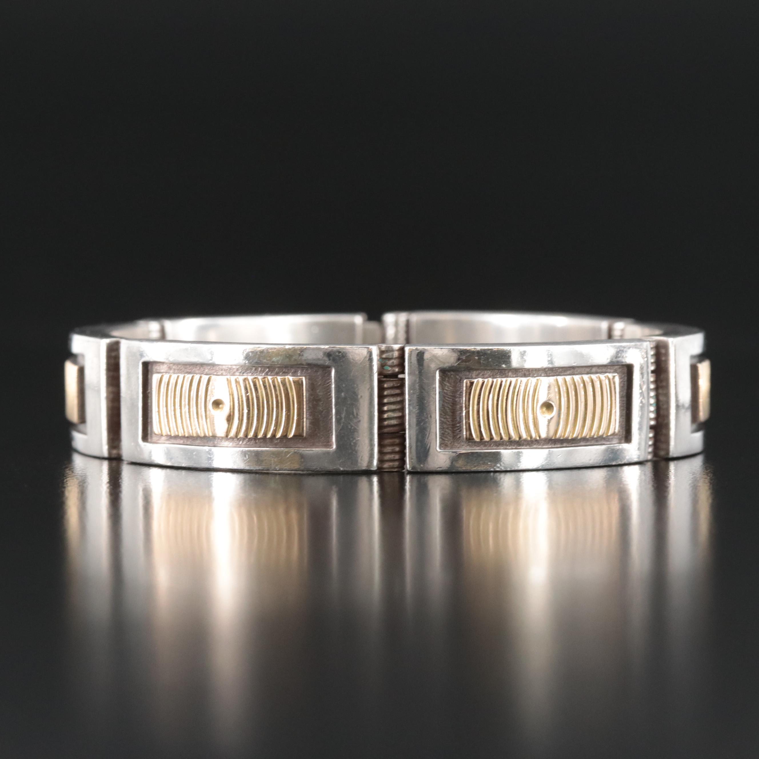 Curtis Pete Navajo Diné Sterling Bracelet with 14K  Accents