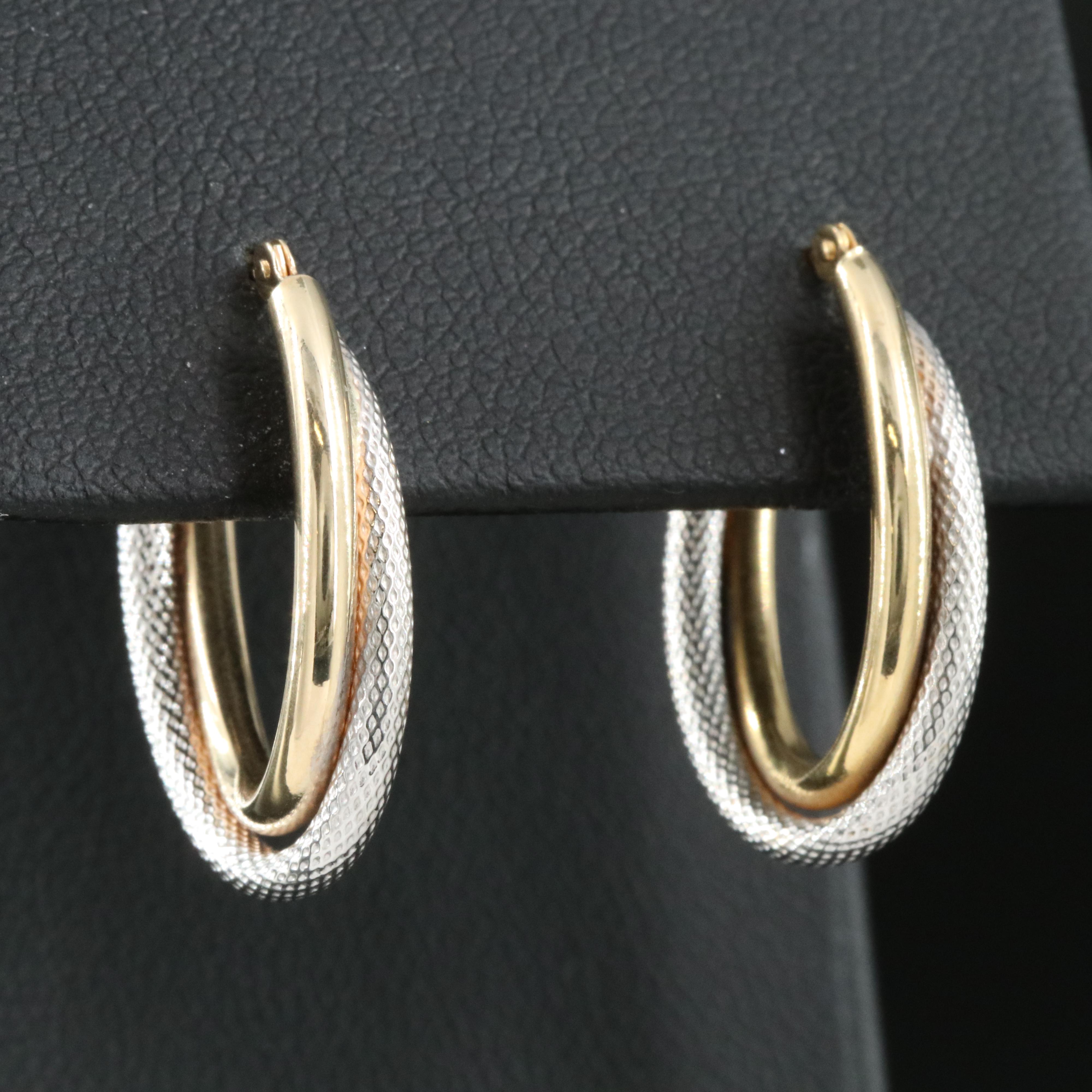 14K Two Tone Twist Hoop Earrings