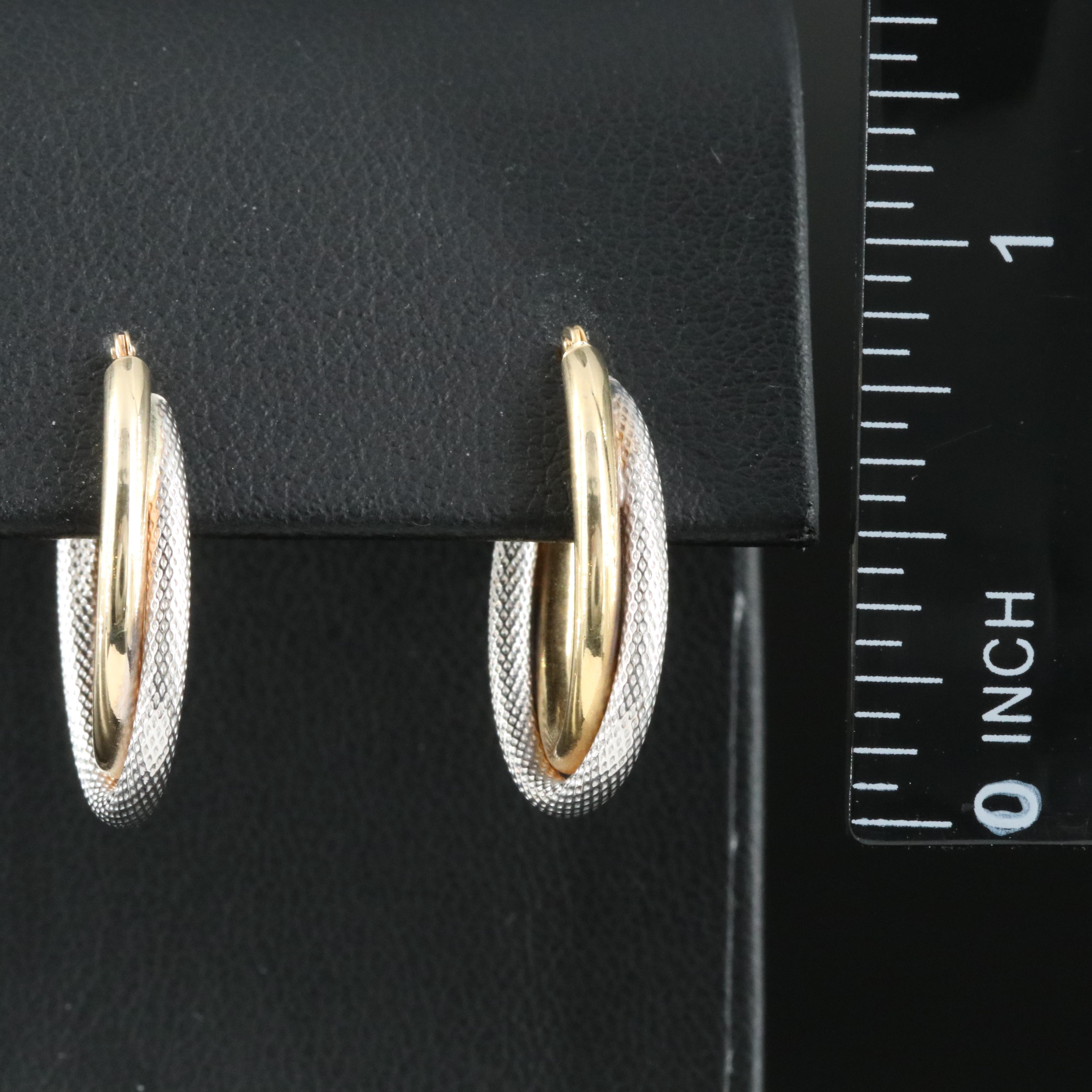 14K Two Tone Twist Hoop Earrings