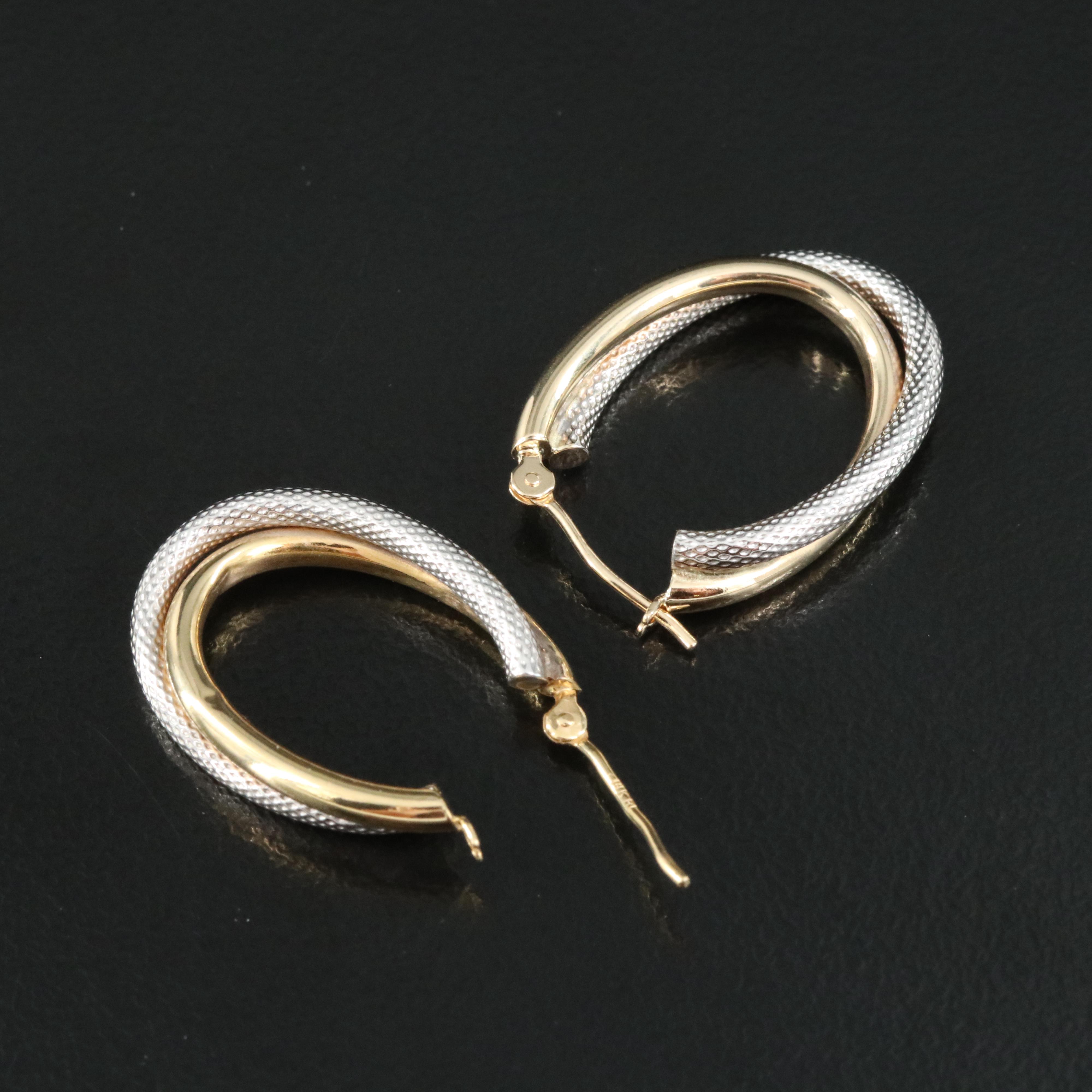 14K Two Tone Twist Hoop Earrings