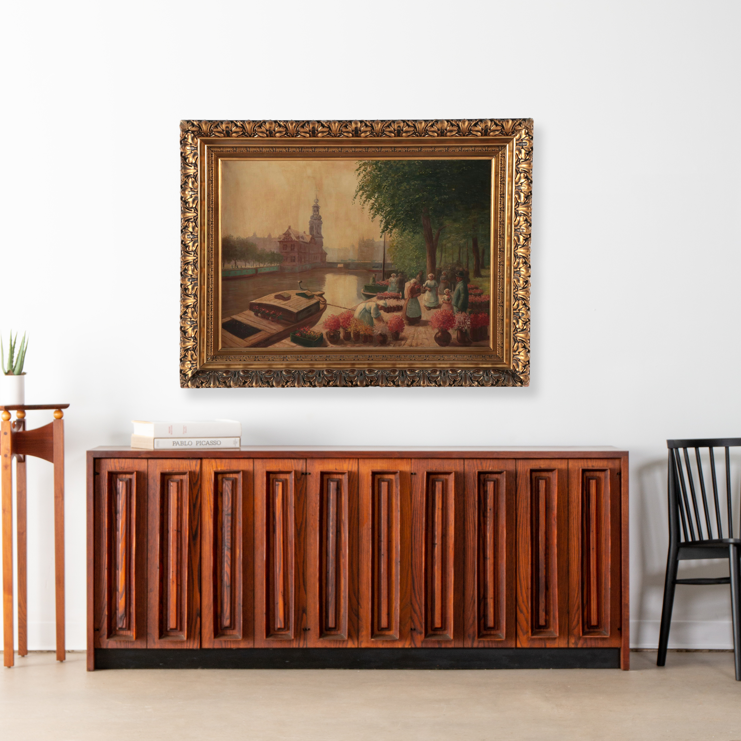 A. Klühspies Amsterdam Flower Market Oil Painting, Early 20th Century