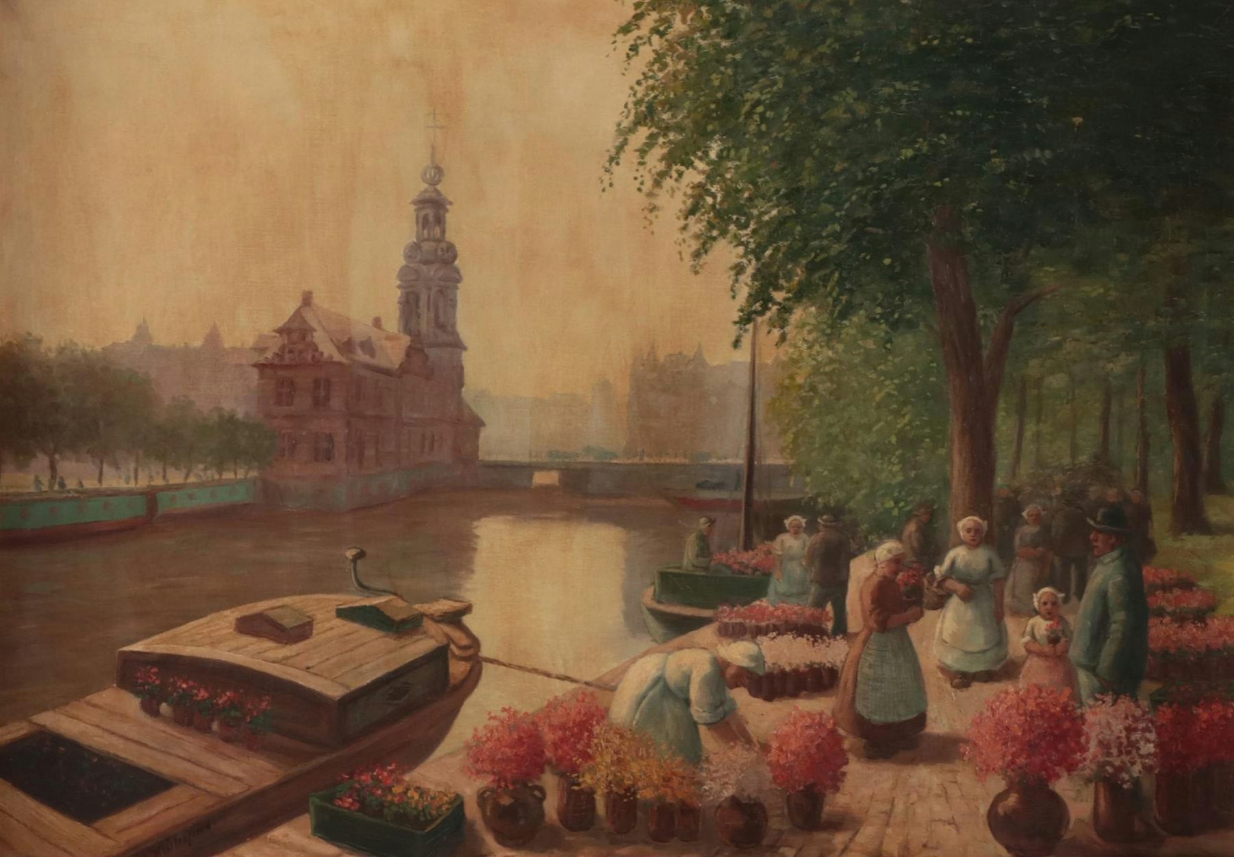 A. Klühspies Amsterdam Flower Market Oil Painting, Early 20th Century