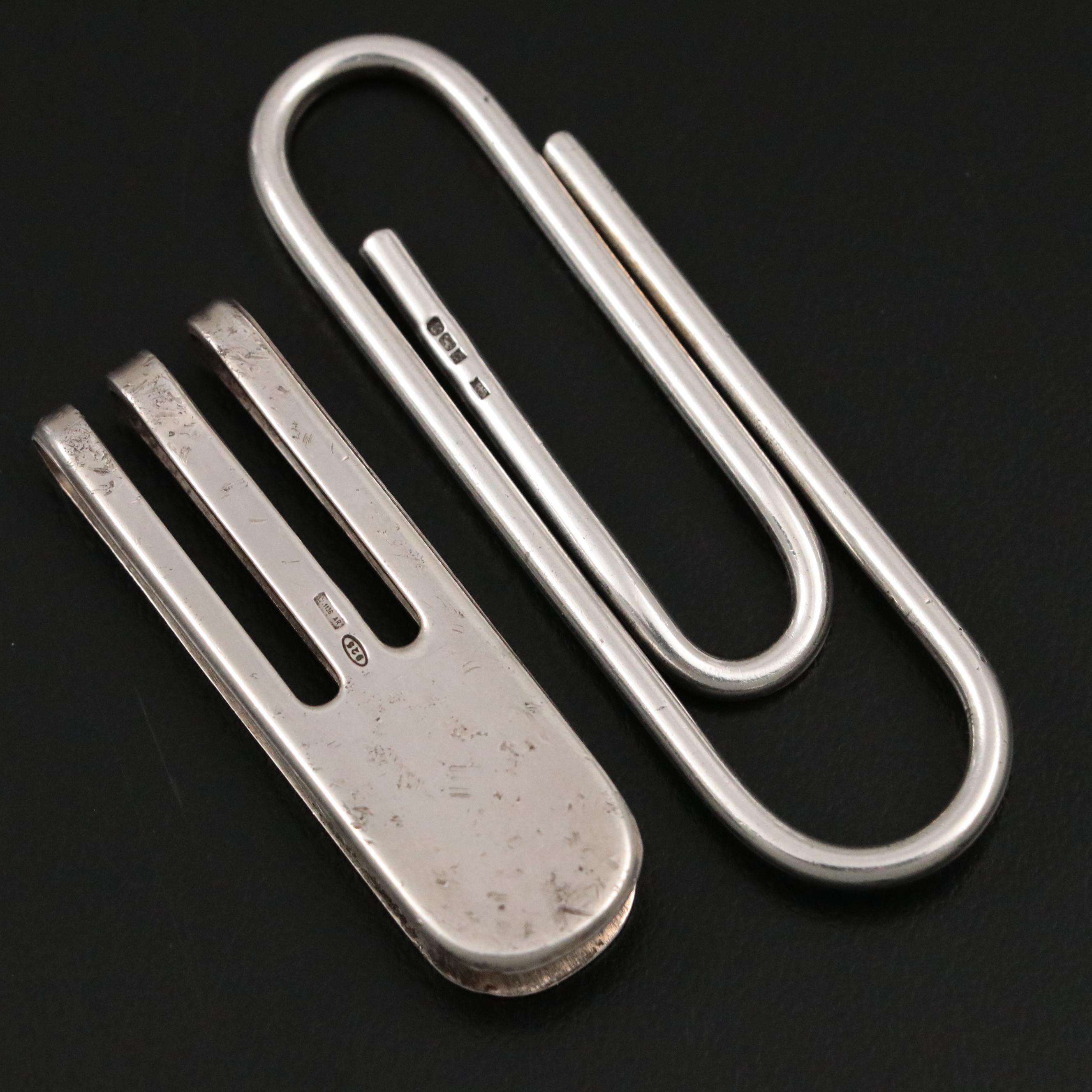 English Sterling Silver Paper Clip Money Clip with Italian Sterling Money Clip