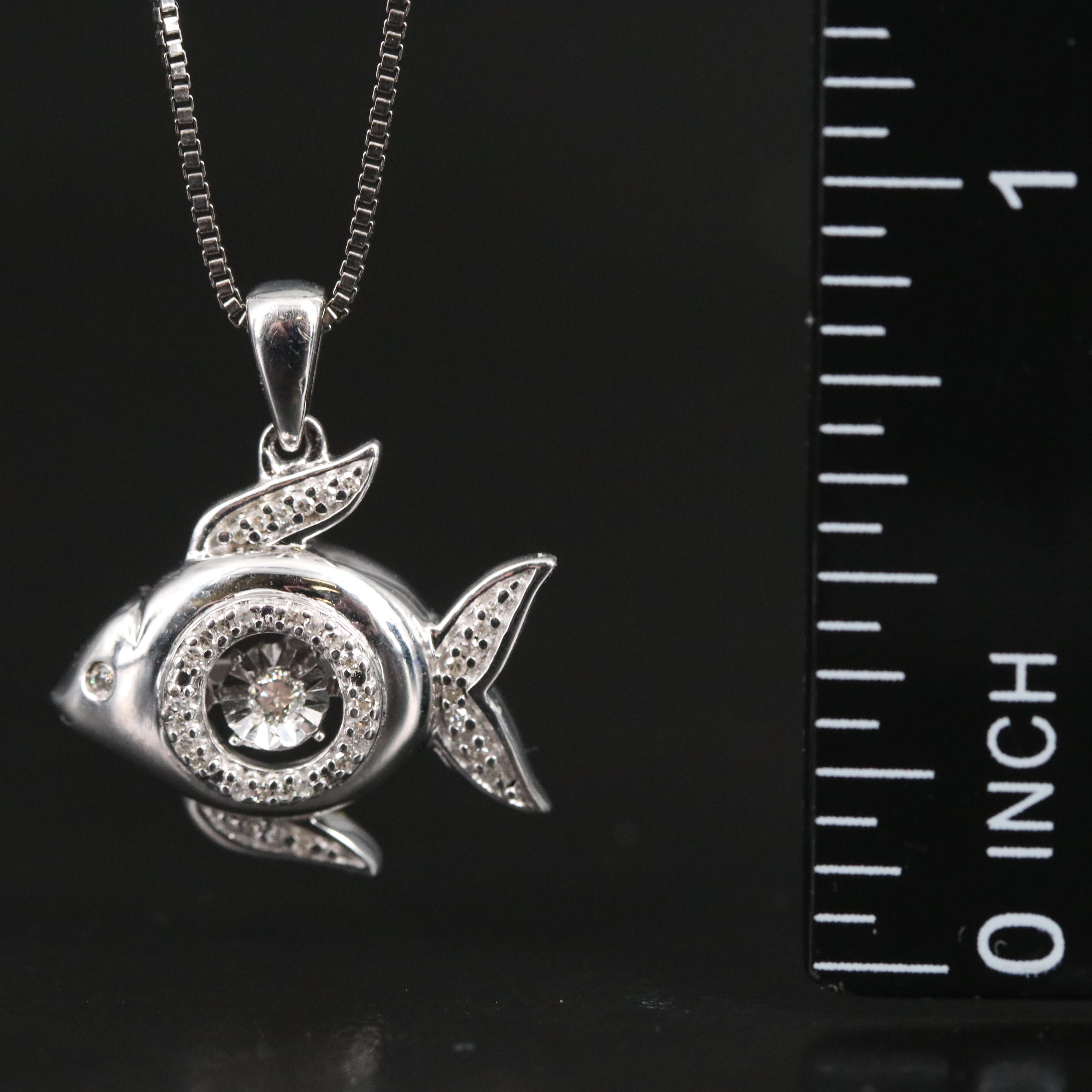 Sterling Diamond Fish Pendant Necklace