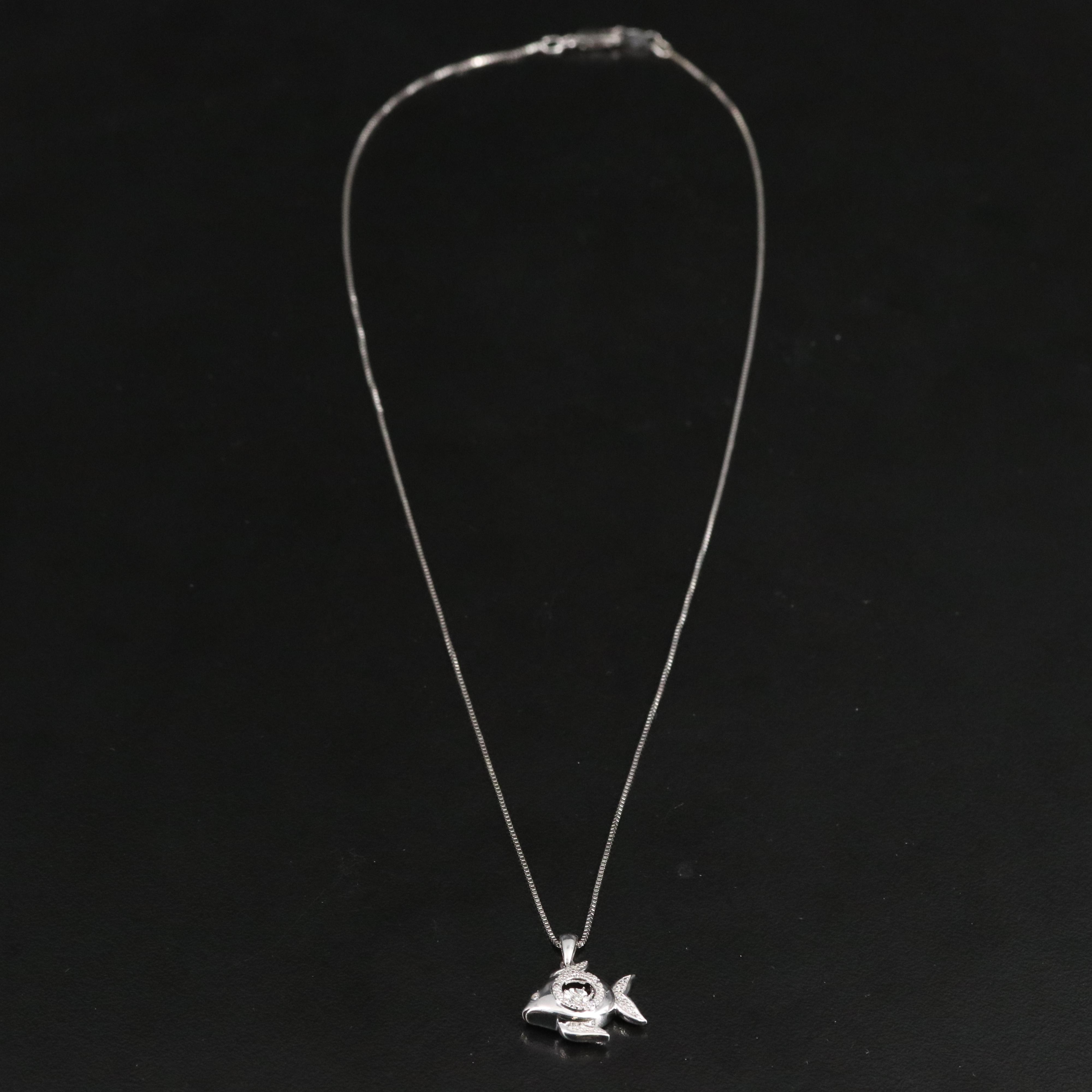 Sterling Diamond Fish Pendant Necklace