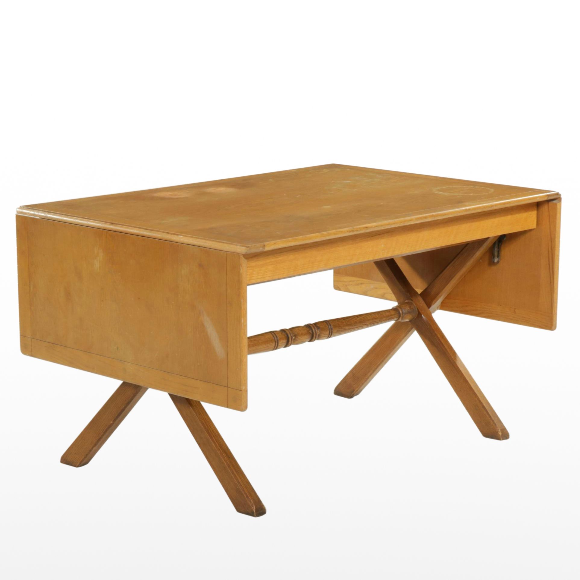 Oak and Mixed Woods Drop-Leaf Trestle Table