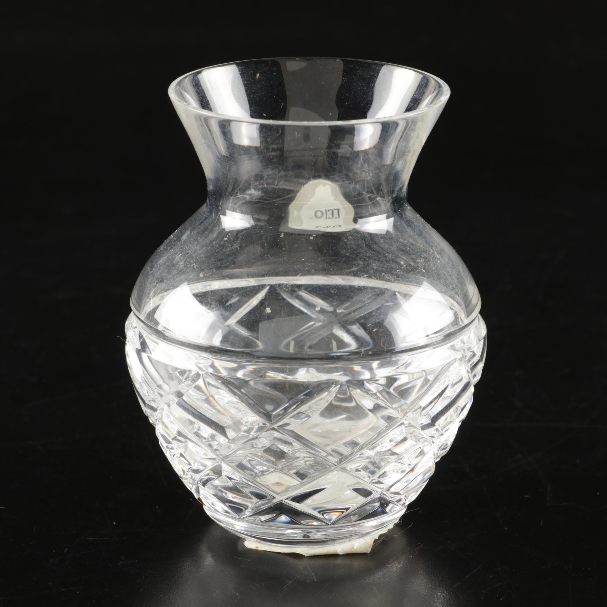 Waterford Crystal Violet Vase and Small Carriage Clock In Boxes With Retail Tags