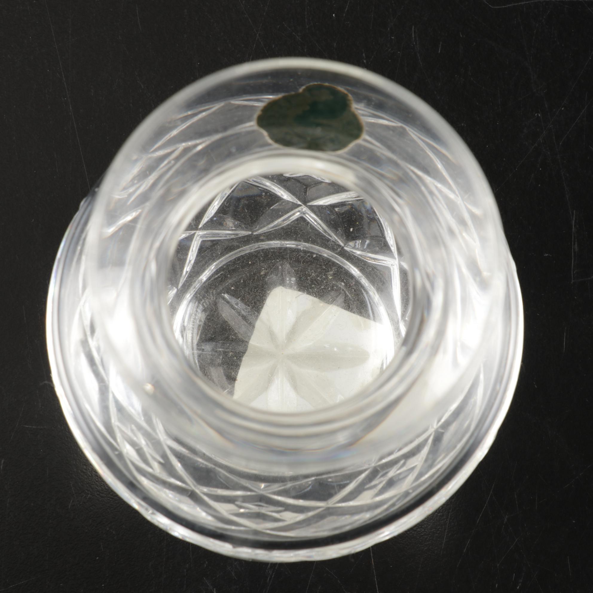 Waterford Crystal Violet Vase and Small Carriage Clock In Boxes With Retail Tags