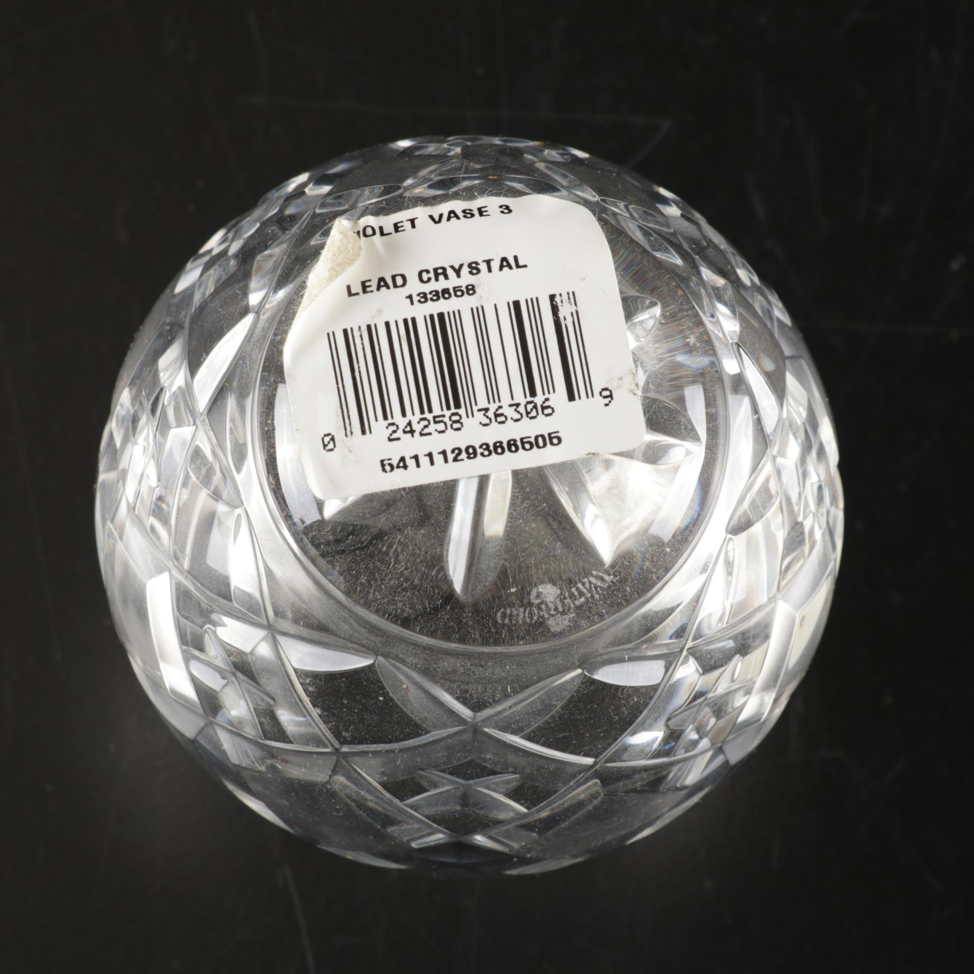 Waterford Crystal Violet Vase and Small Carriage Clock In Boxes With Retail Tags