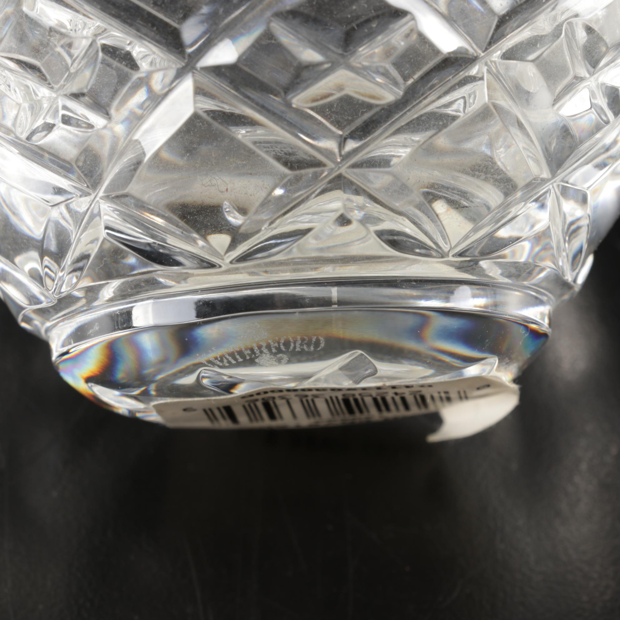 Waterford Crystal Violet Vase and Small Carriage Clock In Boxes With Retail Tags