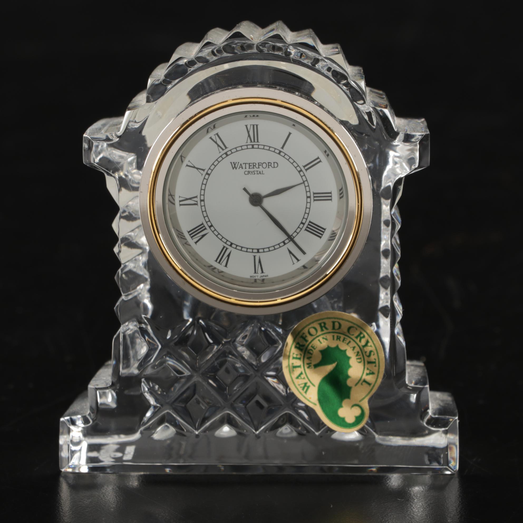 Waterford Crystal Violet Vase and Small Carriage Clock In Boxes With Retail Tags