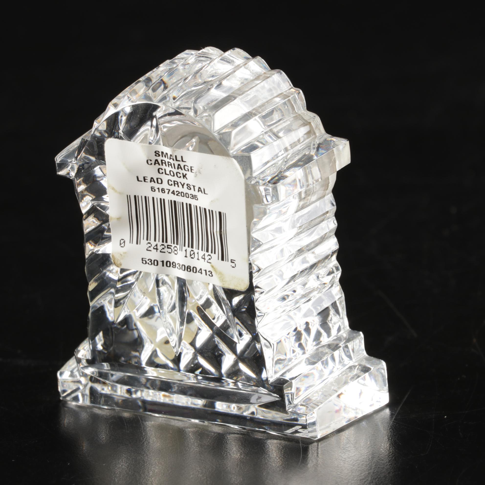 Waterford Crystal Violet Vase and Small Carriage Clock In Boxes With Retail Tags