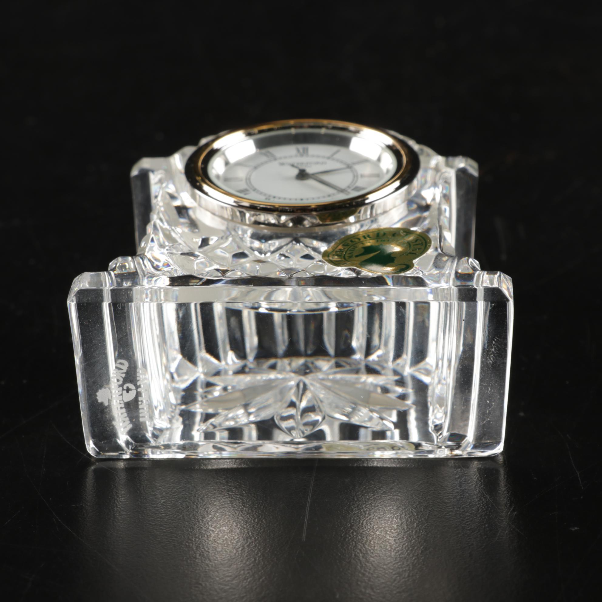 Waterford Crystal Violet Vase and Small Carriage Clock In Boxes With Retail Tags