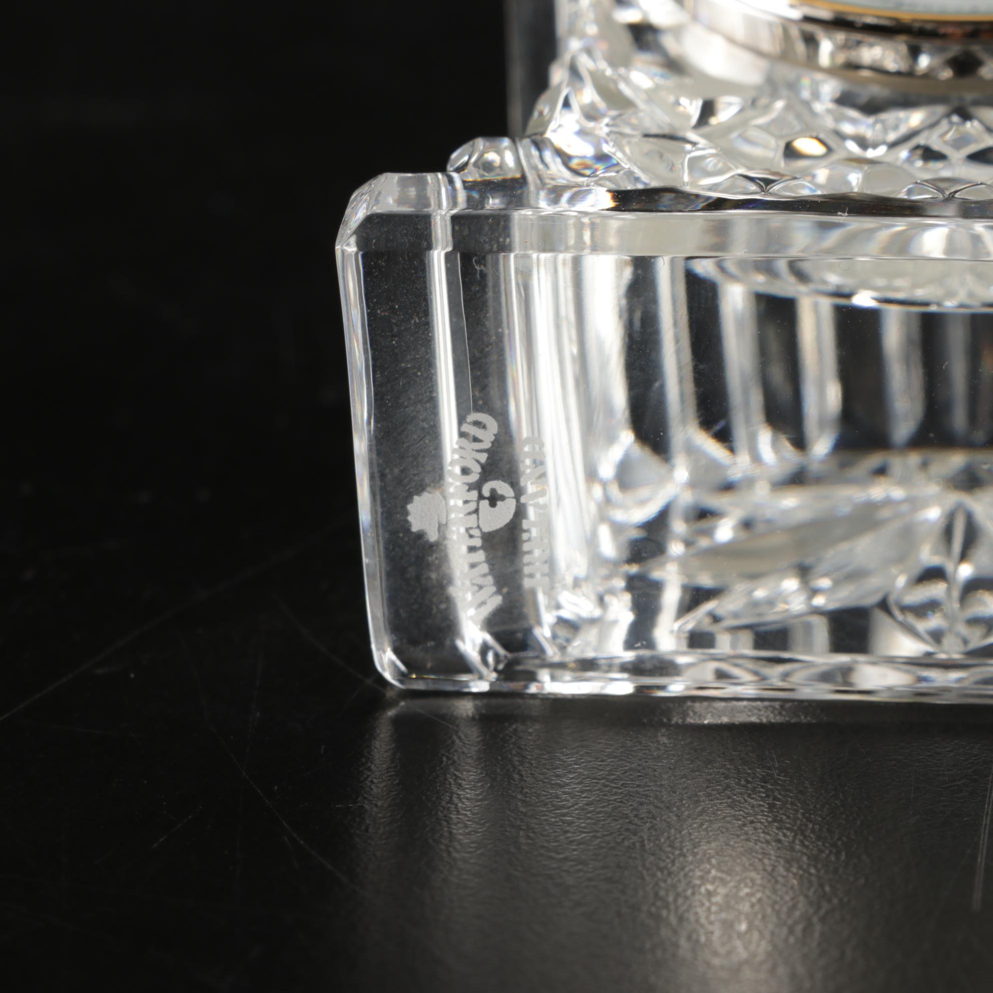 Waterford Crystal Violet Vase and Small Carriage Clock In Boxes With Retail Tags