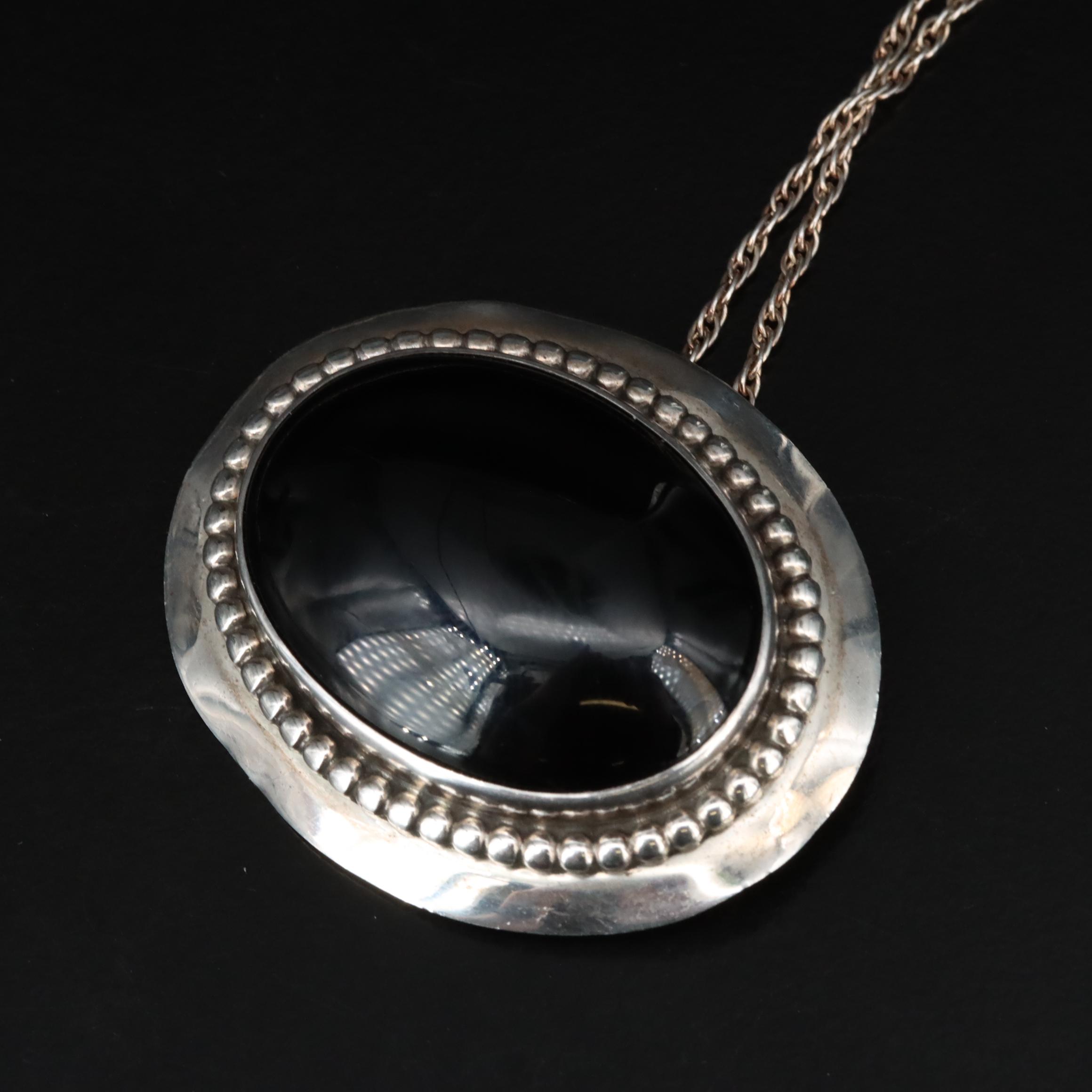 Southwestern Converter Brooch Necklaces Including Black Onyx and Mother-Of-Pearl