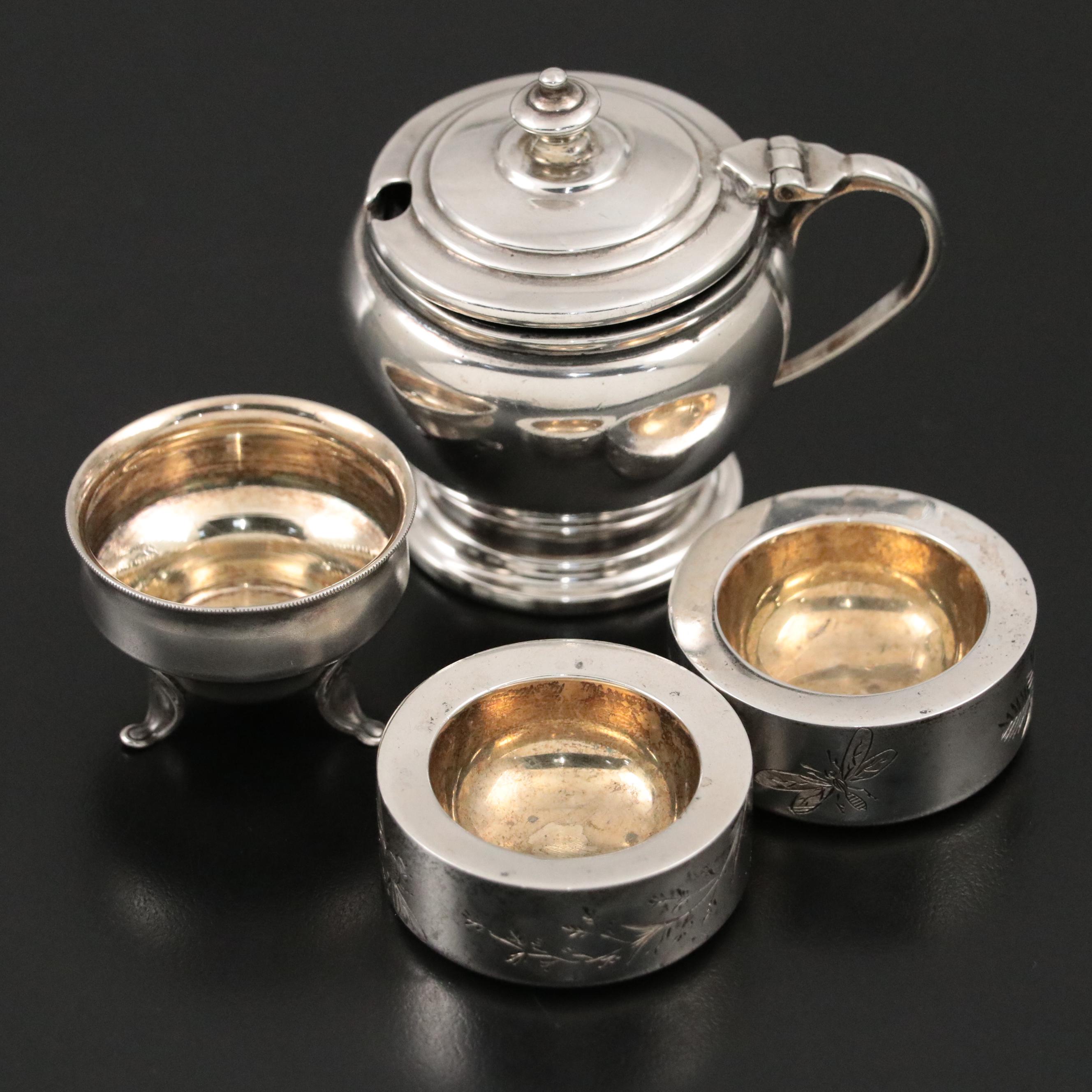 Indian Colonial Hamilton & Co. Sterling Silver Mustard with Silver Salt Cellars