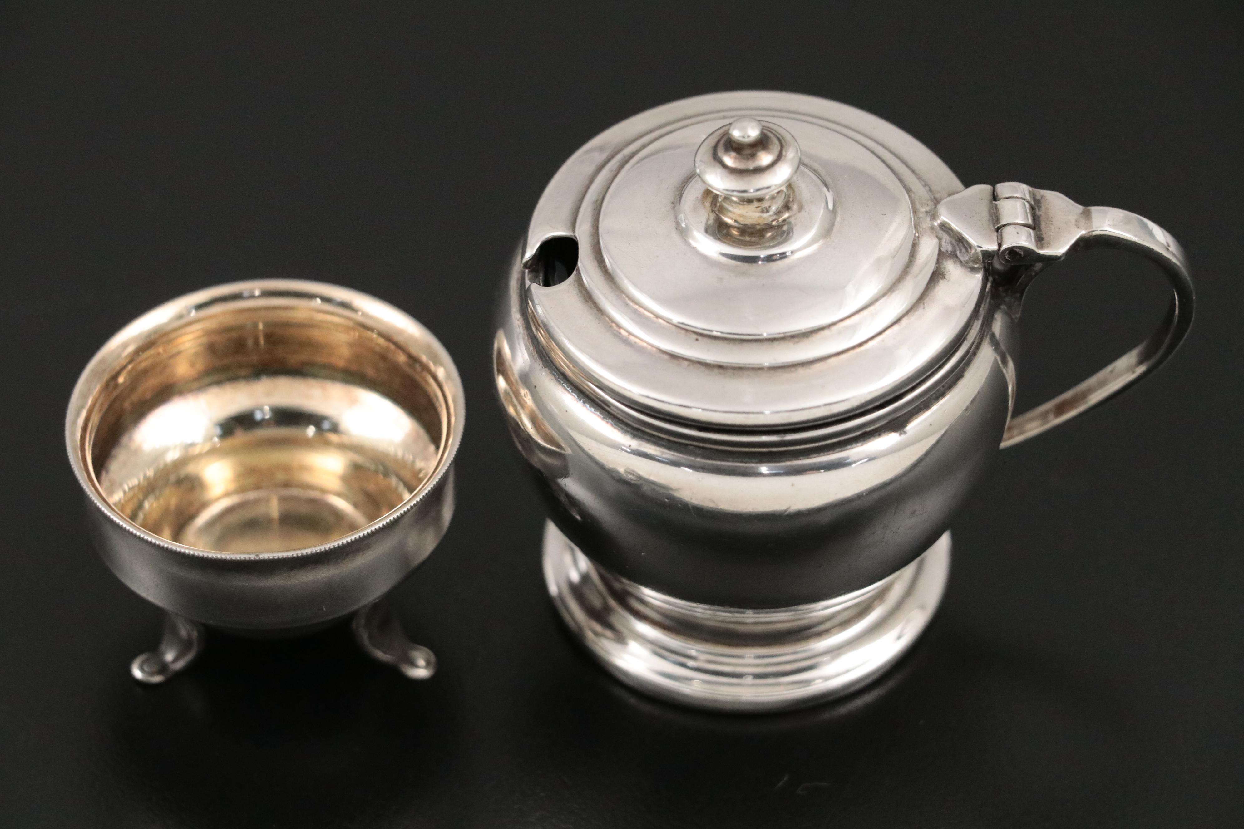 Indian Colonial Hamilton & Co. Sterling Silver Mustard with Silver Salt Cellars