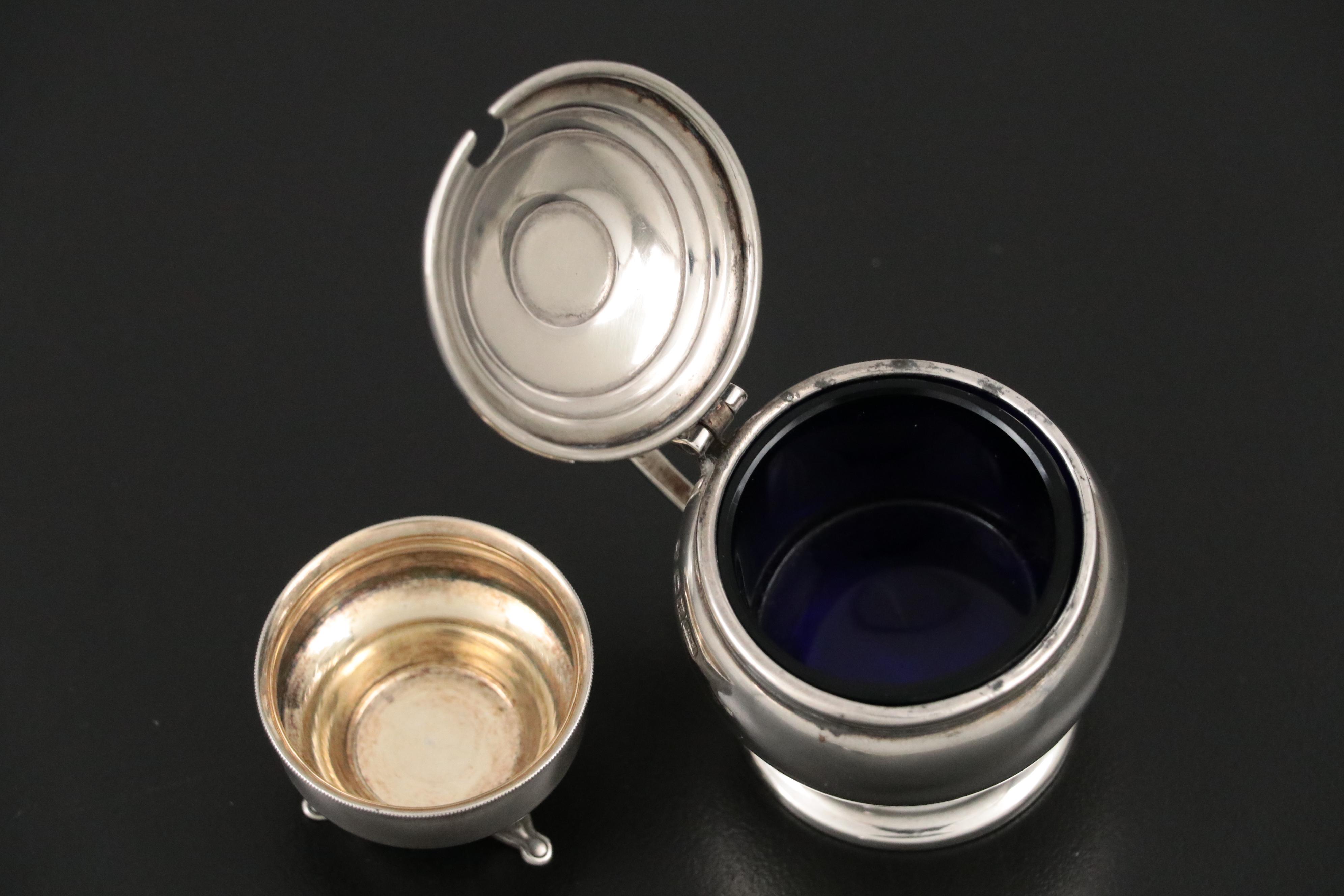 Indian Colonial Hamilton & Co. Sterling Silver Mustard with Silver Salt Cellars