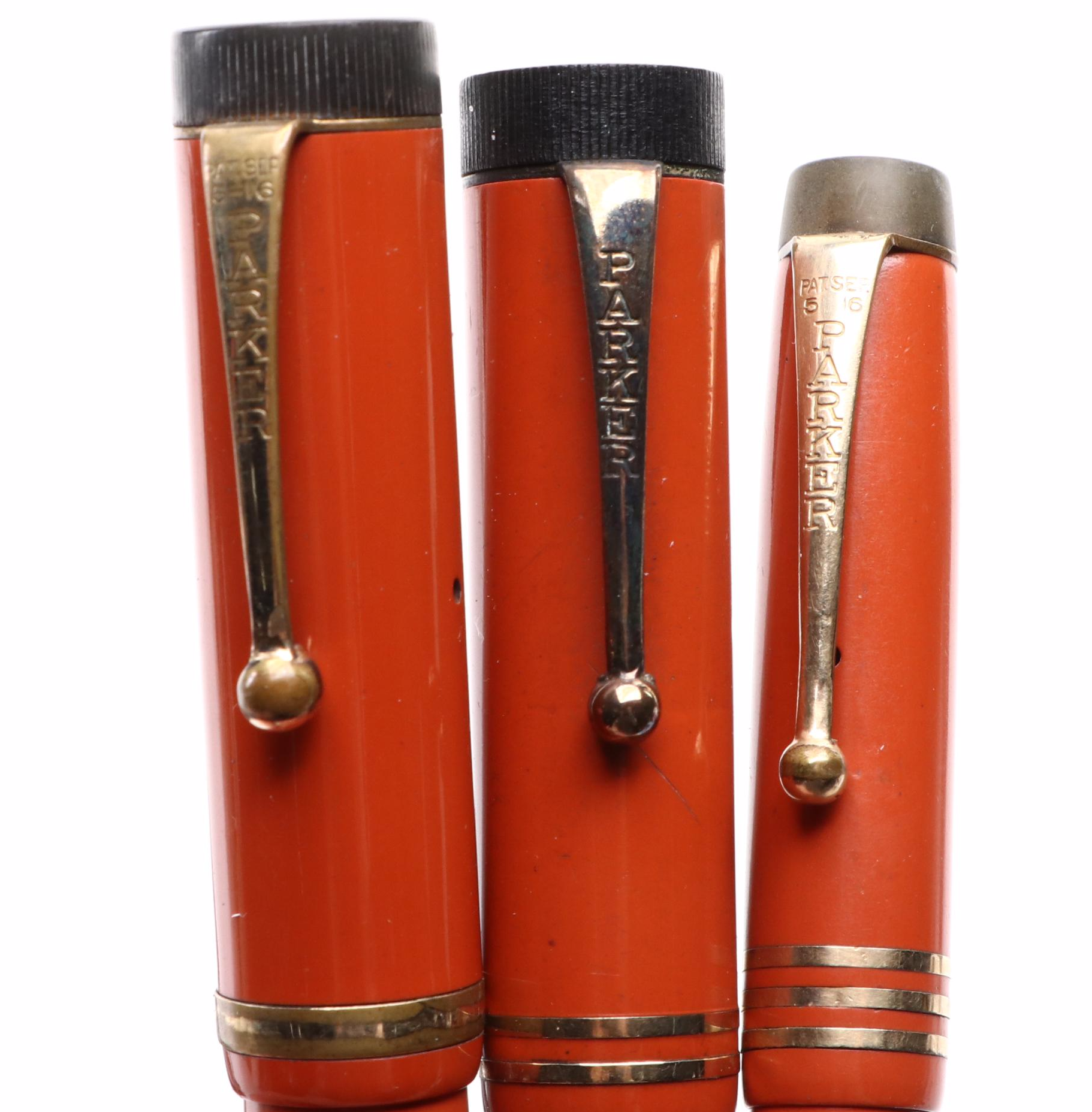 Parker "Duofold" and "Duofold Jr." 14K Gold Nib Fountain Pens