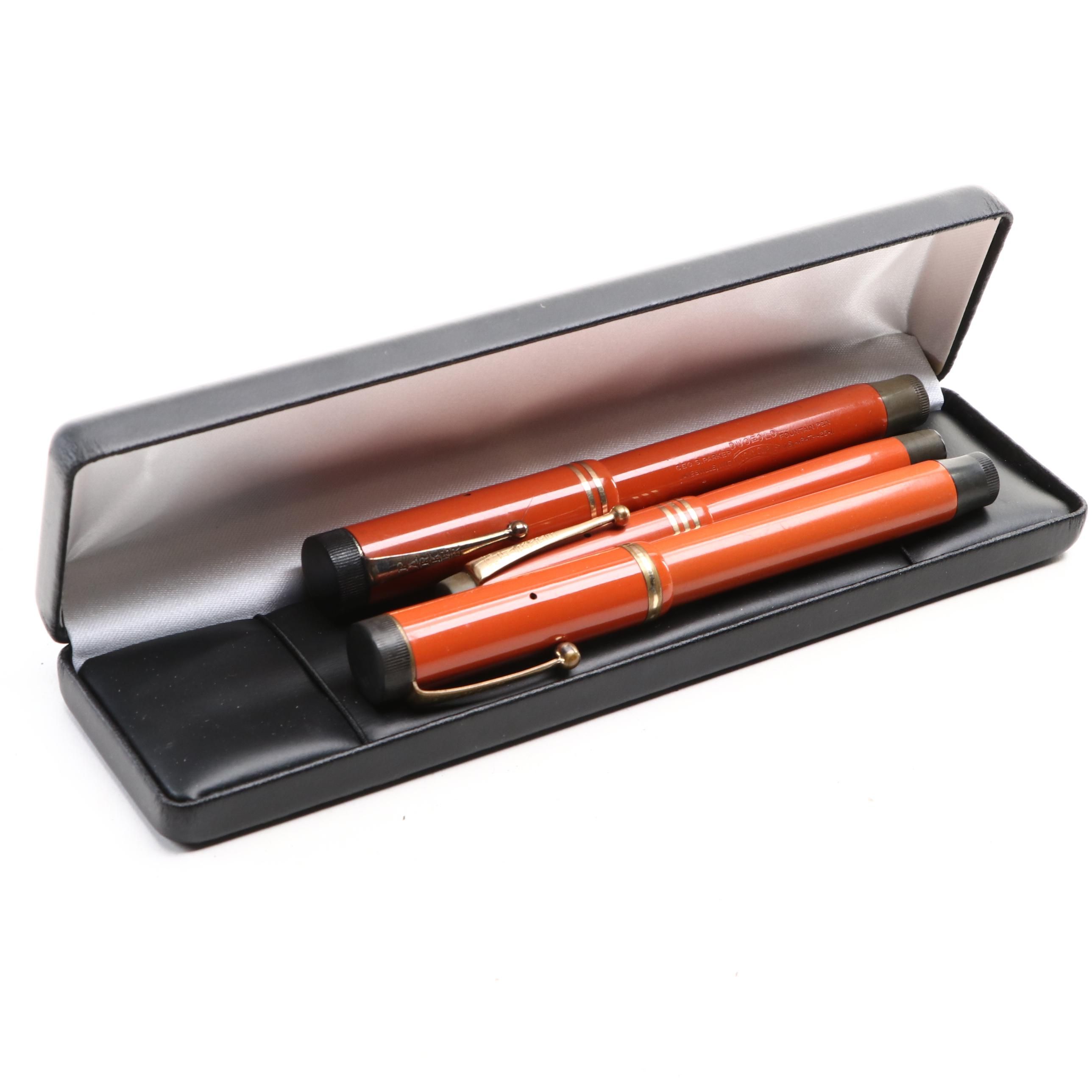 Parker "Duofold" and "Duofold Jr." 14K Gold Nib Fountain Pens