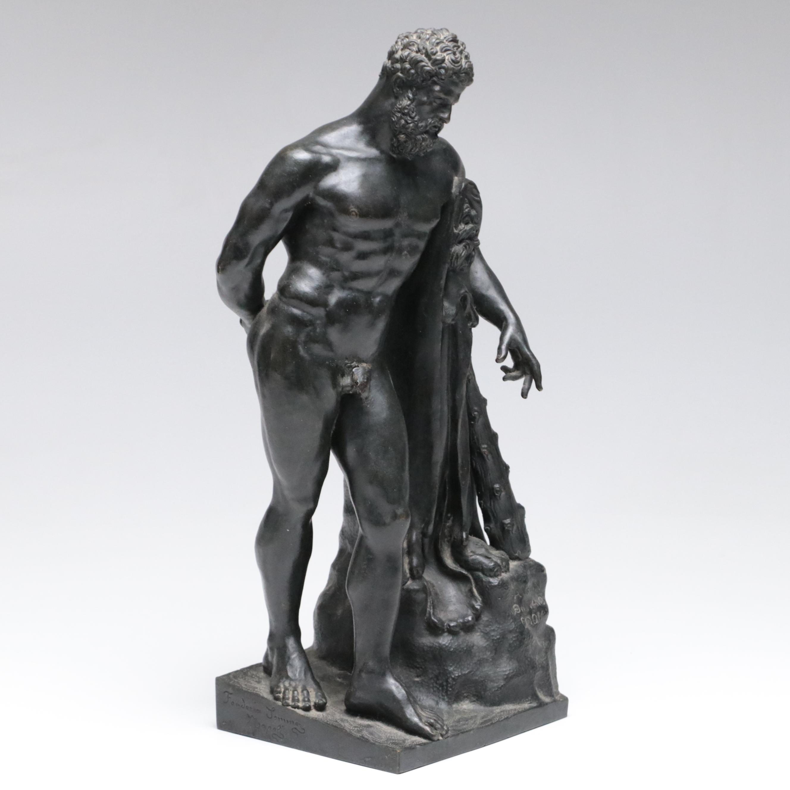 Italian Bronze Figure After The Farnese Hercules, Fonderia Sommer, Napoli