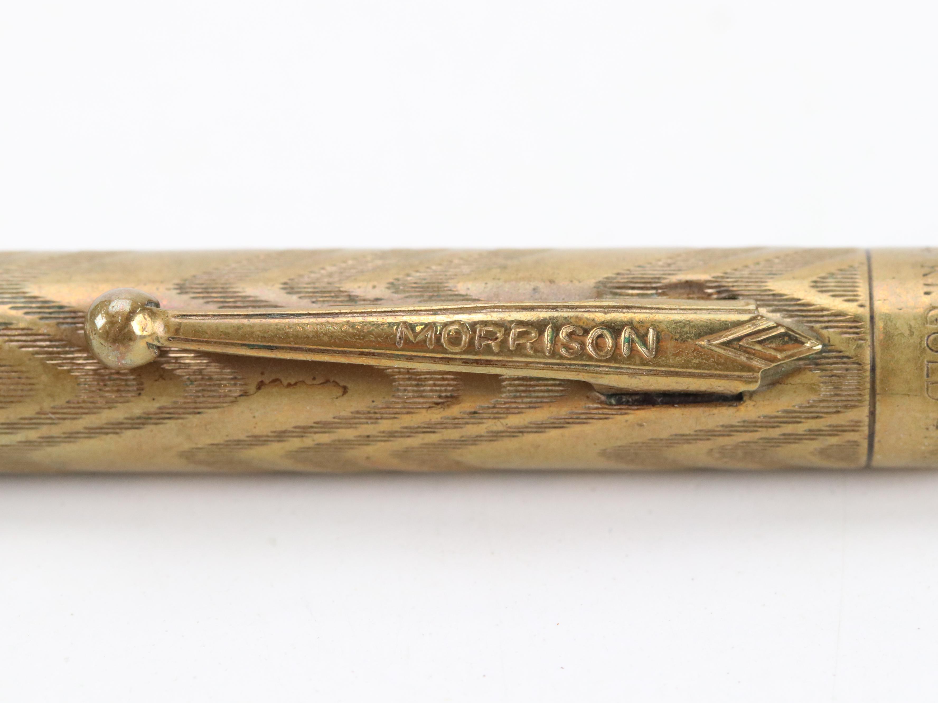 Morrison Ring-Top Filigree Gold-Overlay Fountain Pens and Pencil, Early 20th C.