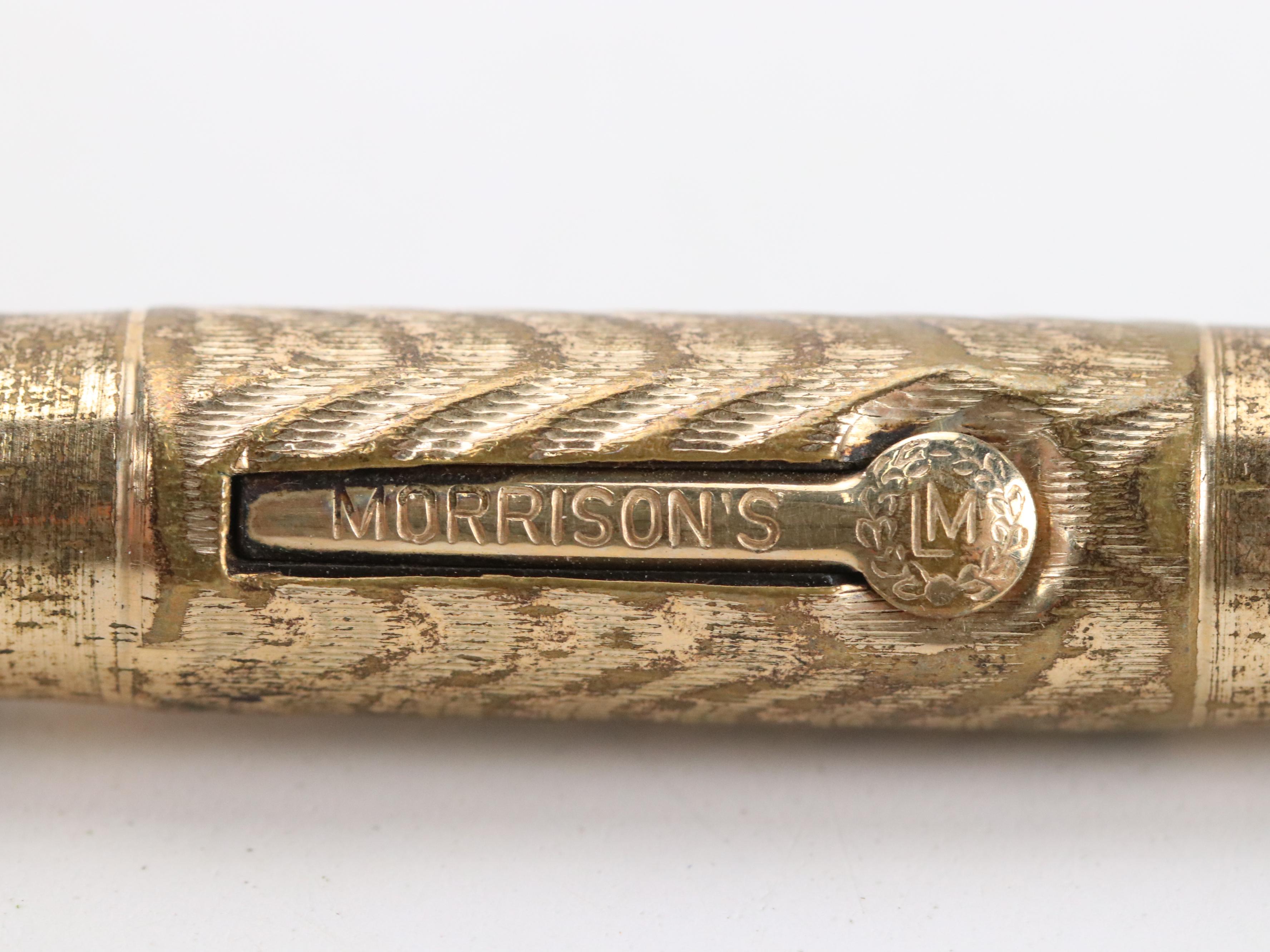 Morrison Ring-Top Filigree Gold-Overlay Fountain Pens and Pencil, Early 20th C.