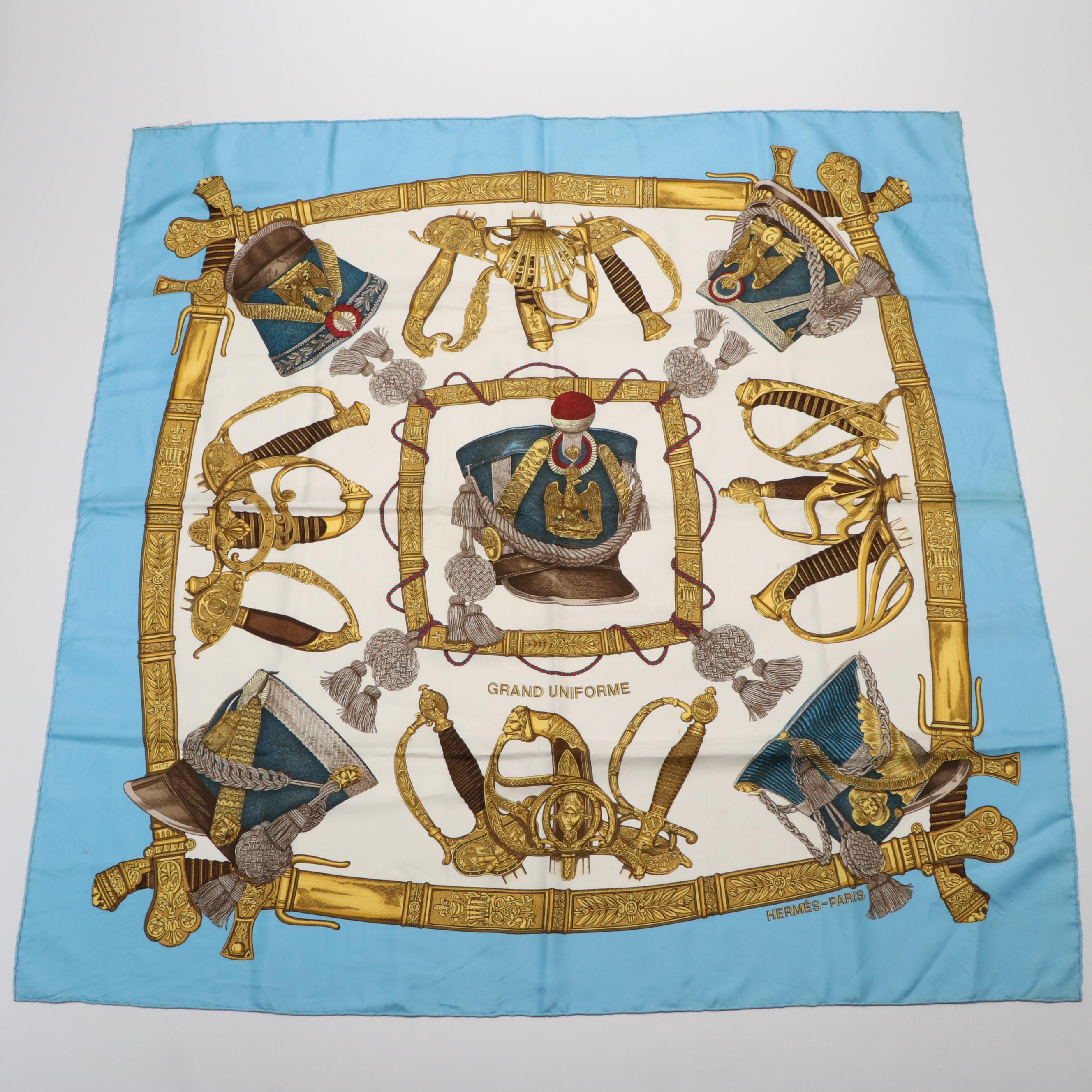 Hermès " Grand Uniforme" Light Blue Silk Scarf