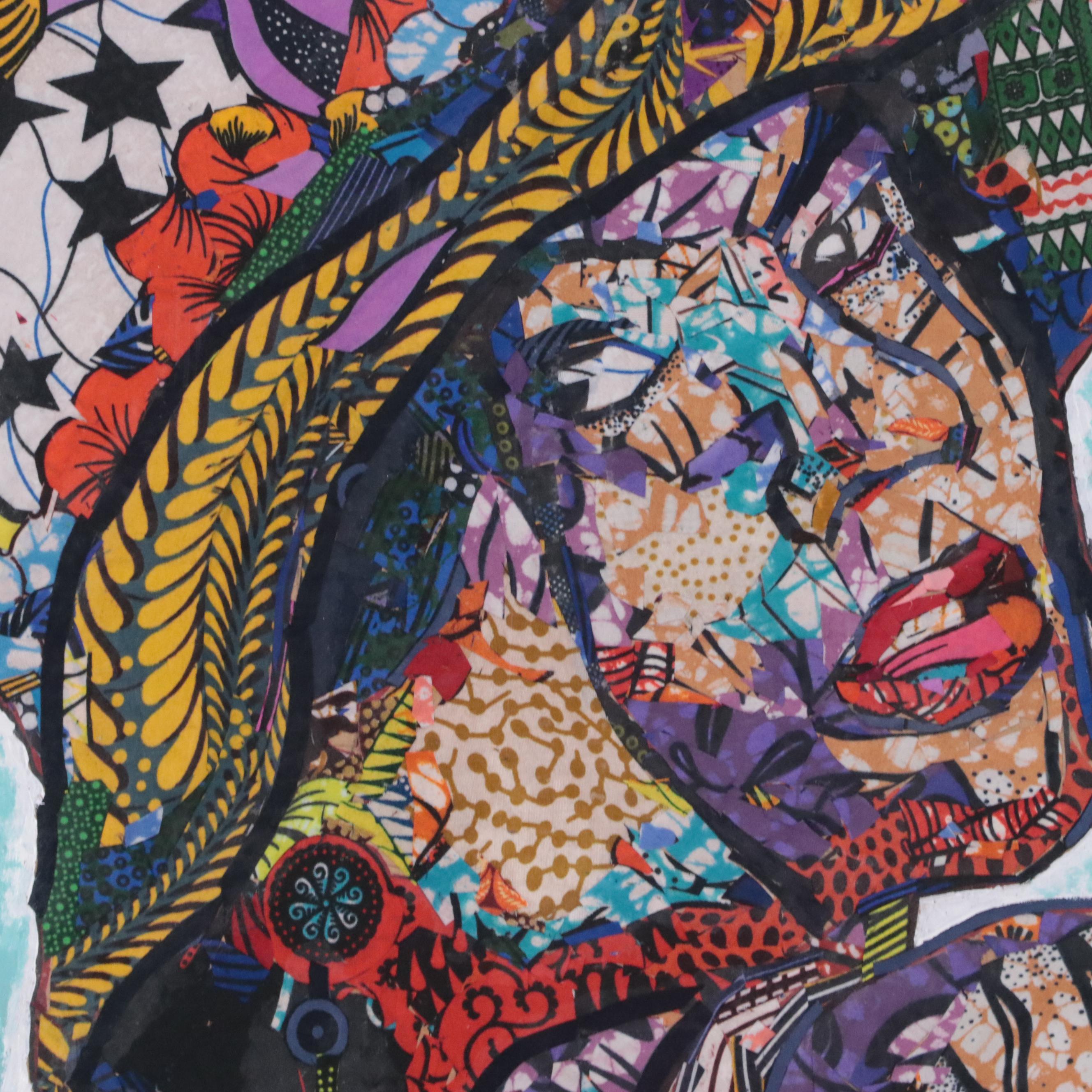 Ola Williams Mixed Media Collage of Abstract Portrait "Gorgious," 2024