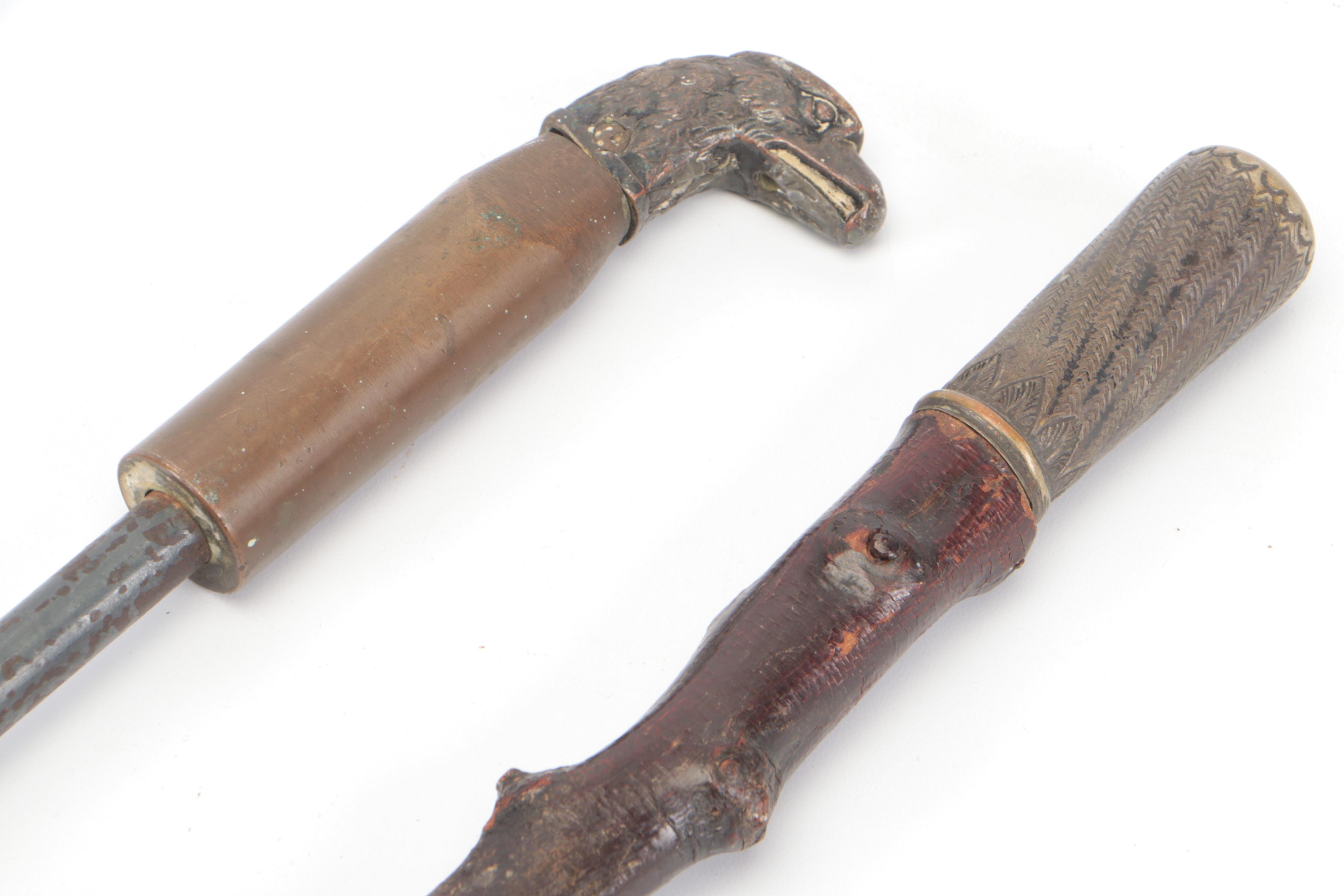 Metal Walking Stick with Cast Brass Eagle Finial and Other Walking Stick