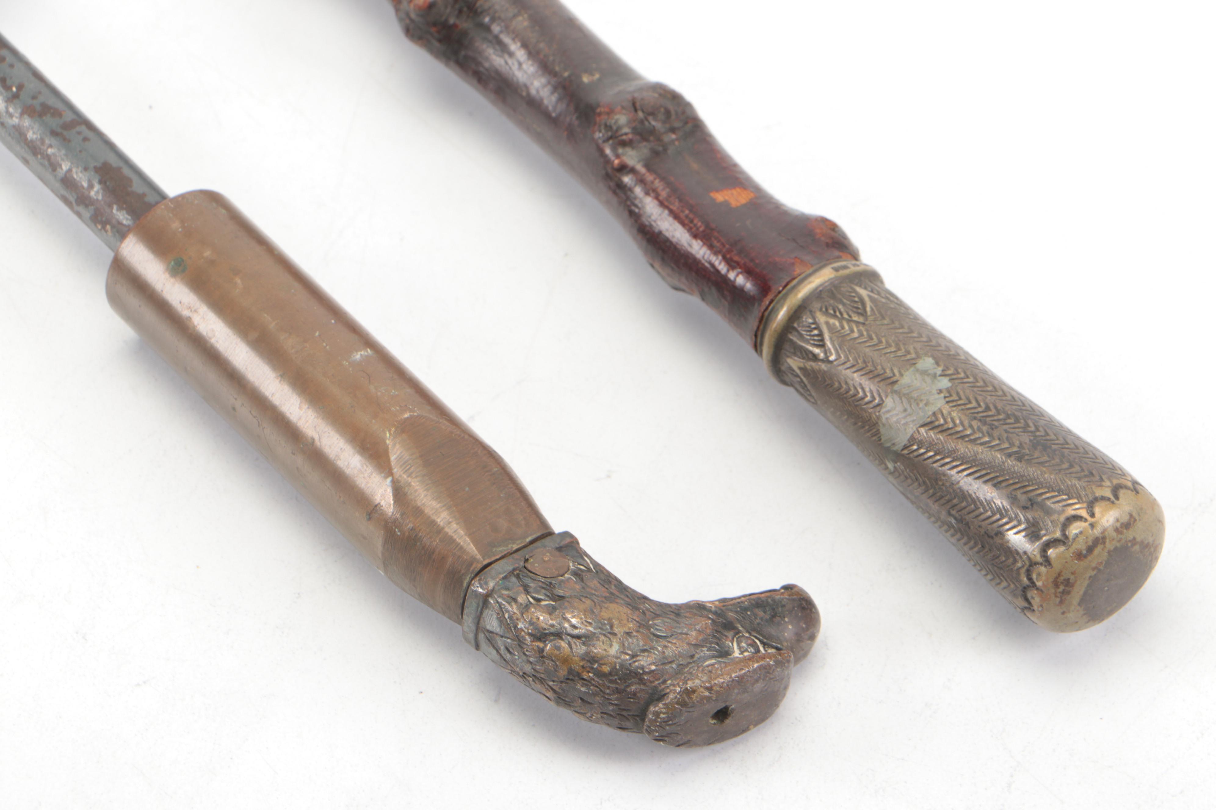 Metal Walking Stick with Cast Brass Eagle Finial and Other Walking Stick