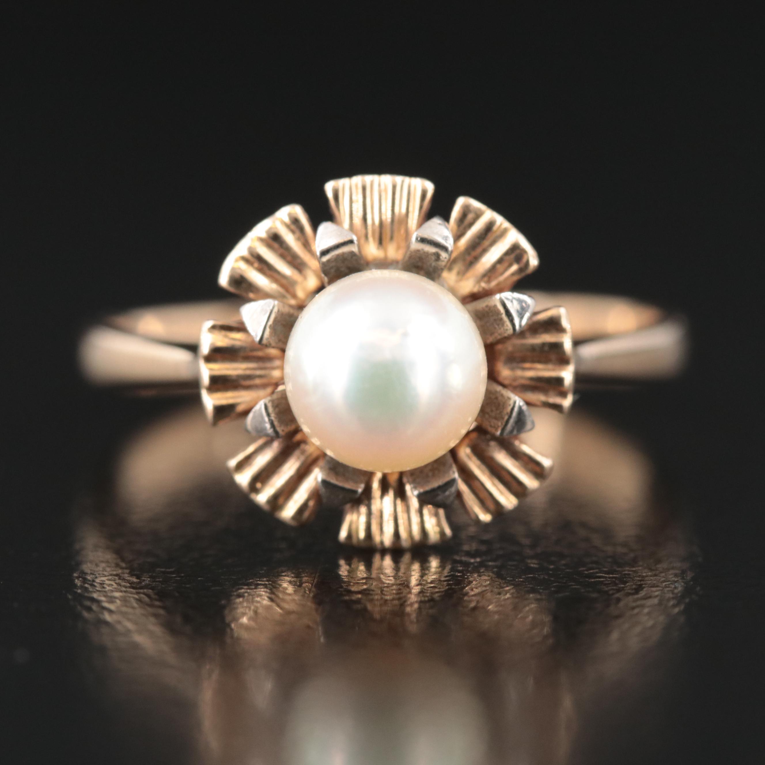 Vintage 18K Pearl Flower Ring