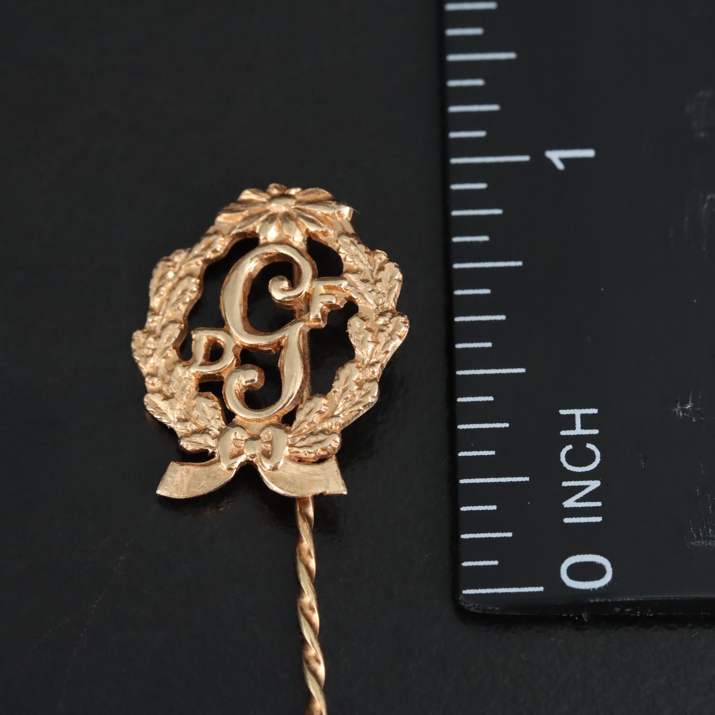 14K Rose Gold Monogrammed Wreath Stick Pin